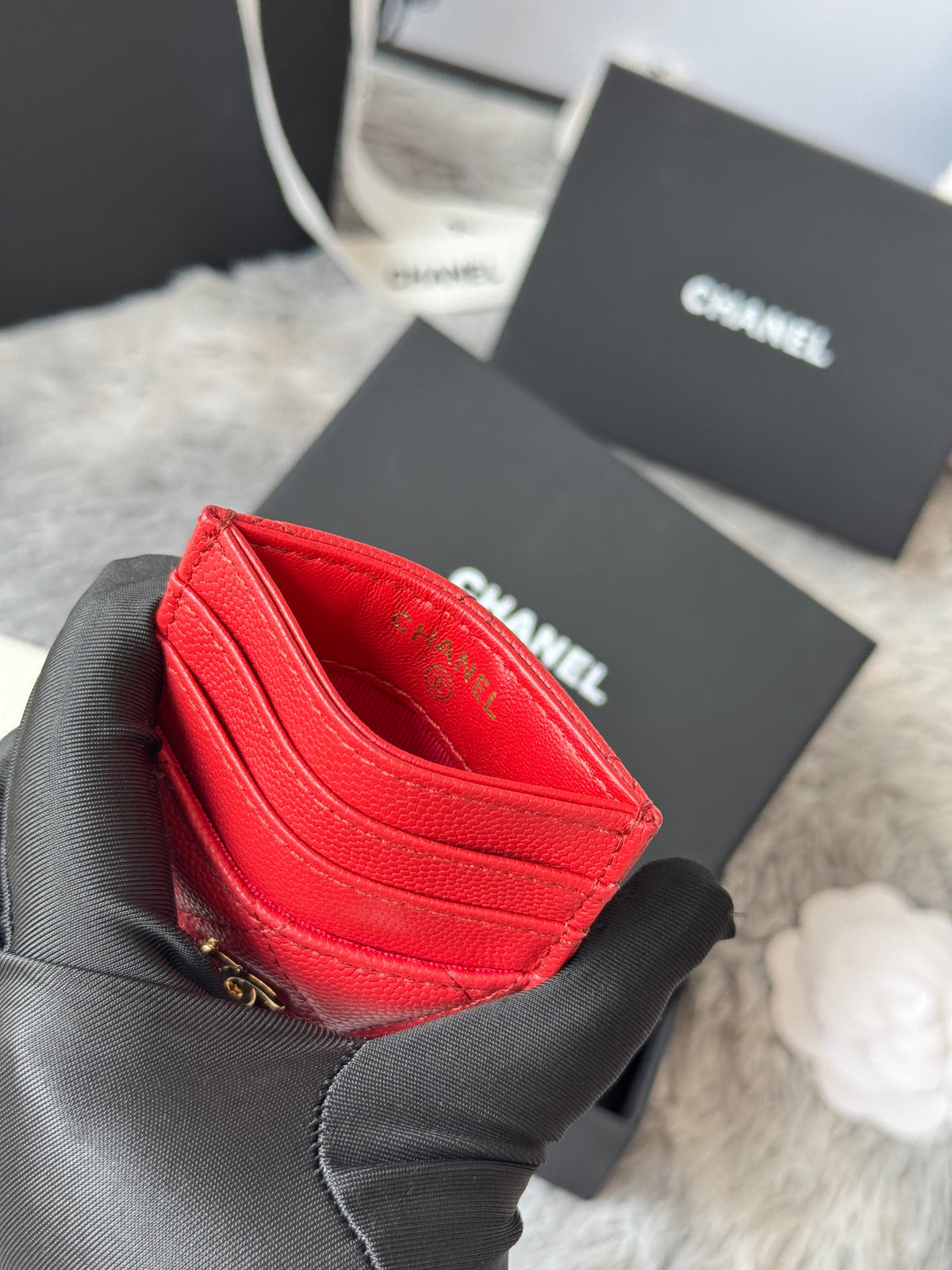 CC Carld Holder Red Grain Calfskin 242690
