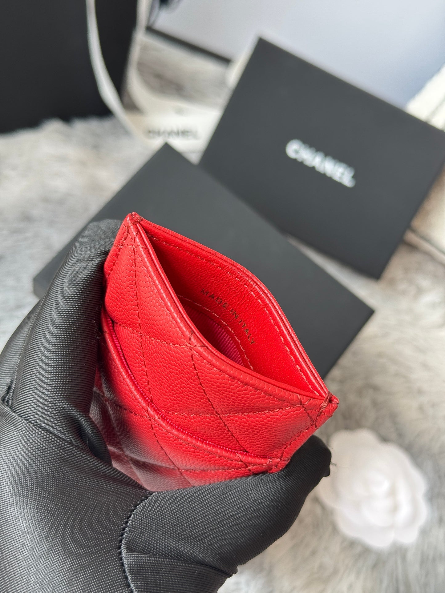 CC Carld Holder Red Grain Calfskin 242690