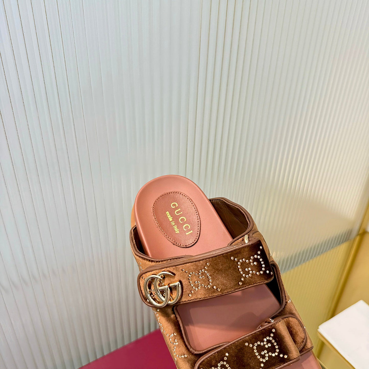 GG 26s Dad Mule Sandals Brown Leather Velvet 714870