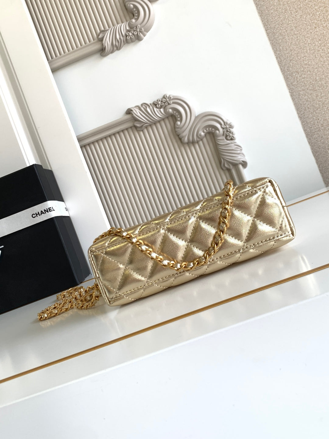 cc 24a nano 19cm kelly shopper bag metallic gold lambskin