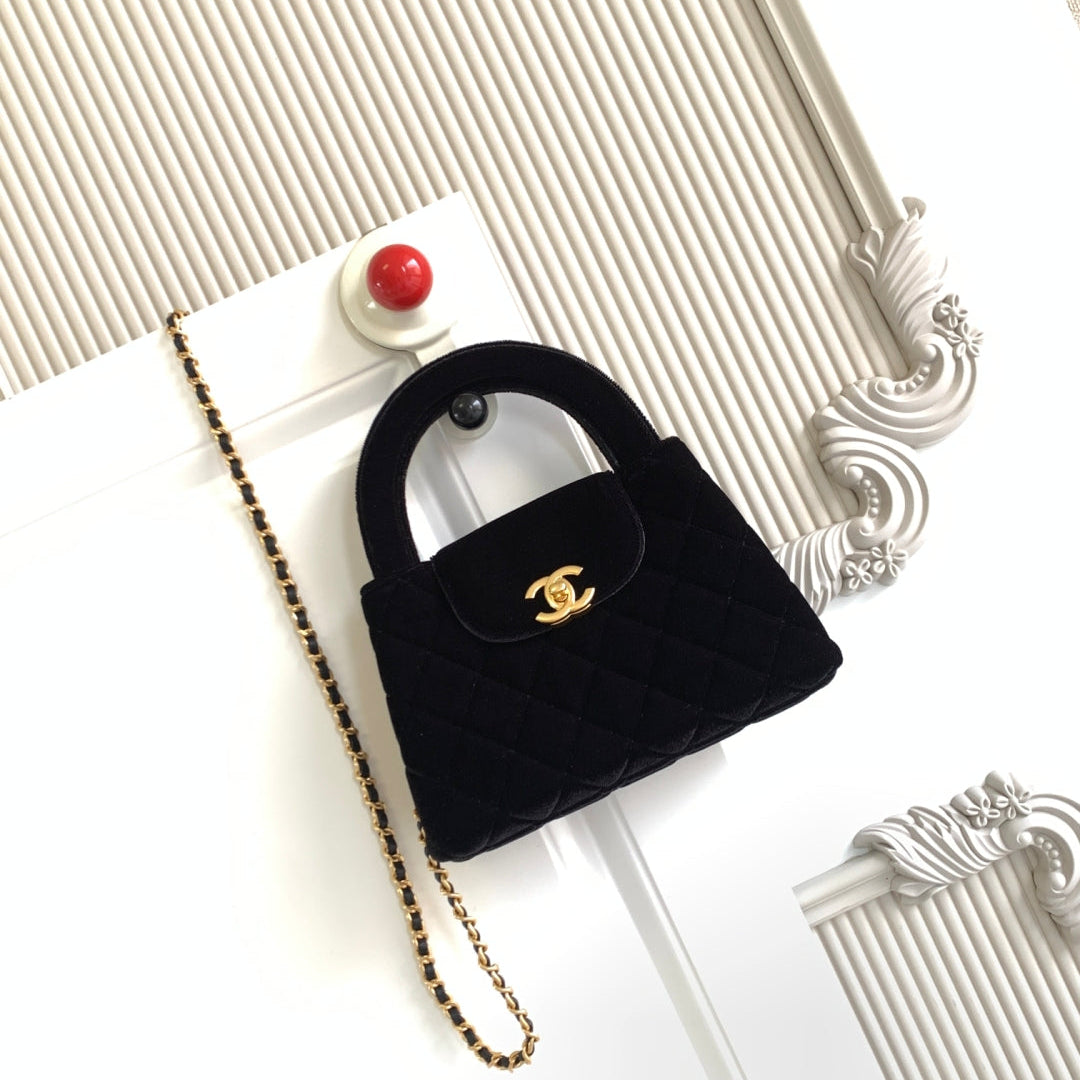 cc 24a nano 19cm kelly shopper bag black velvet