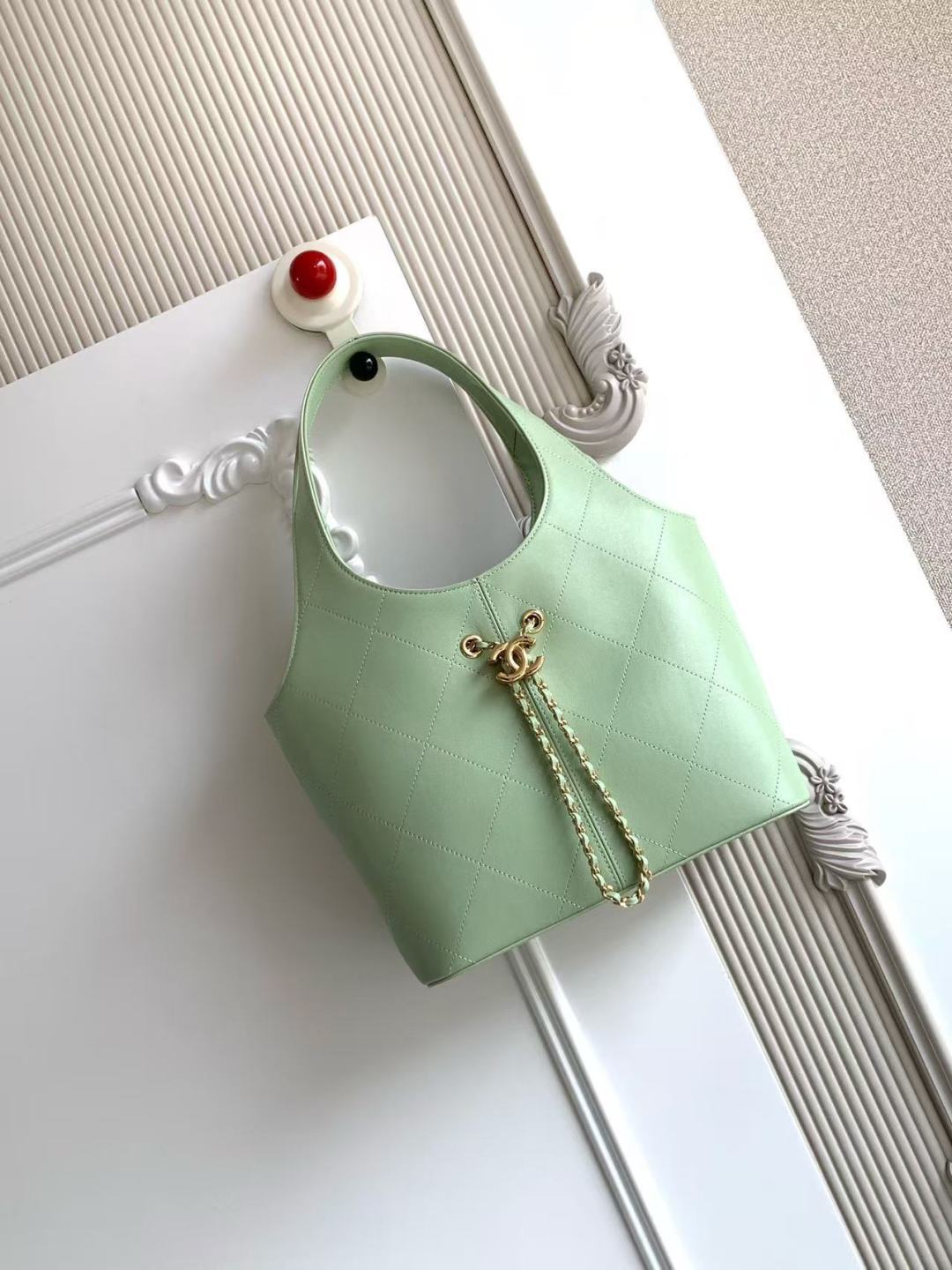 Chanel 2026 Basket Hobo Bag 35cm Matcha Green Calfskin