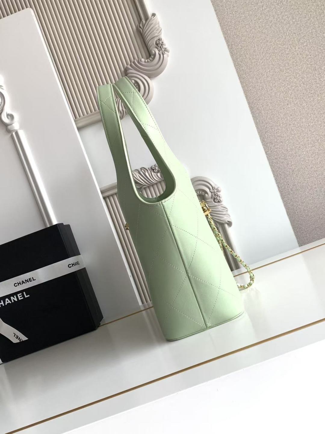 Chanel 2026 Basket Hobo Bag 35cm Matcha Green Calfskin
