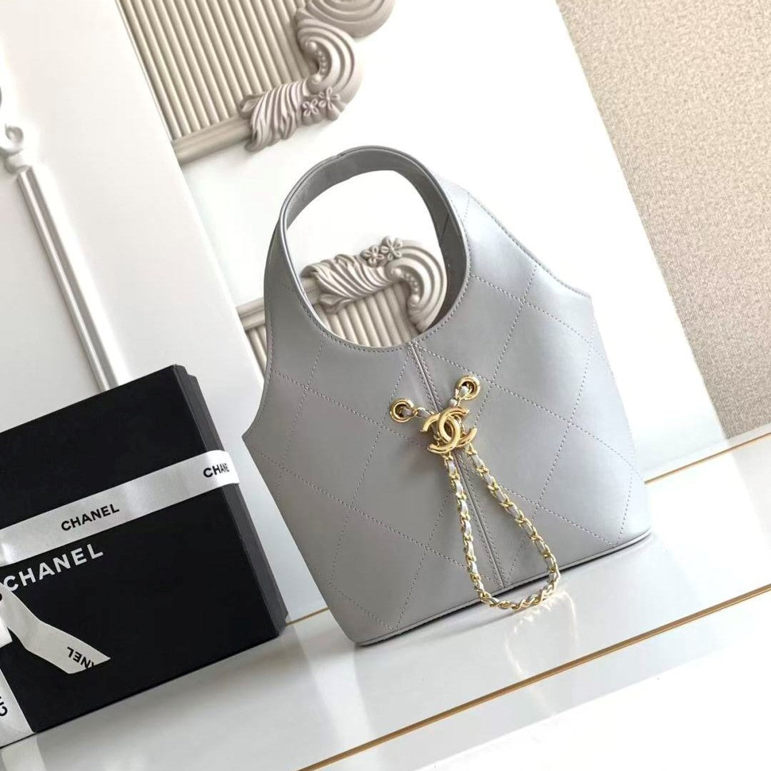 Chanel 2026 Basket Hobo Bag 27.5cm Gray Calfskin
