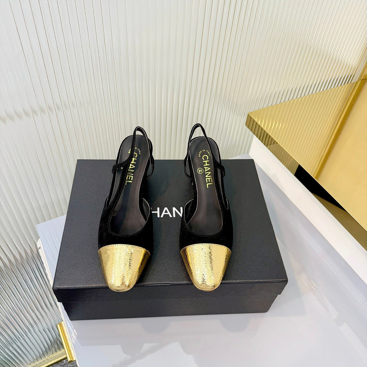 CC 26 Slingback High Heel 6.5cm Gold Black Suede 714020