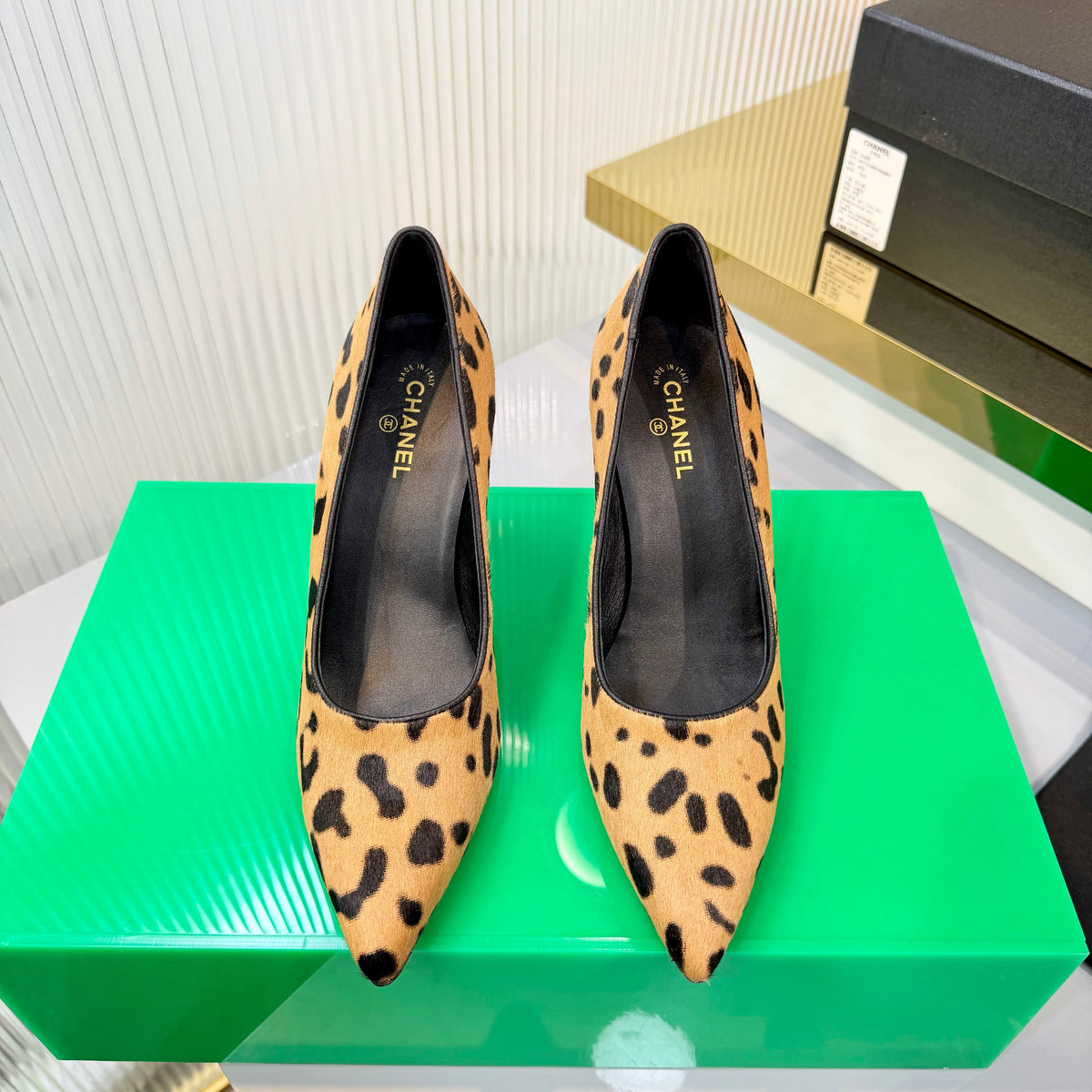 CC 26s Pumps 8.5cm Leopard Print Horsehair 924312