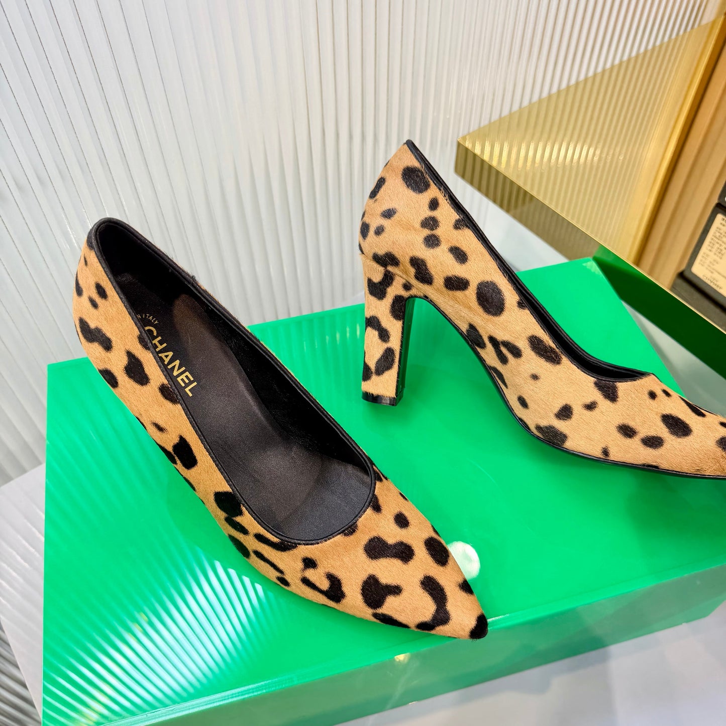 CC 26s Pumps 8.5cm Leopard Print Horsehair 924312