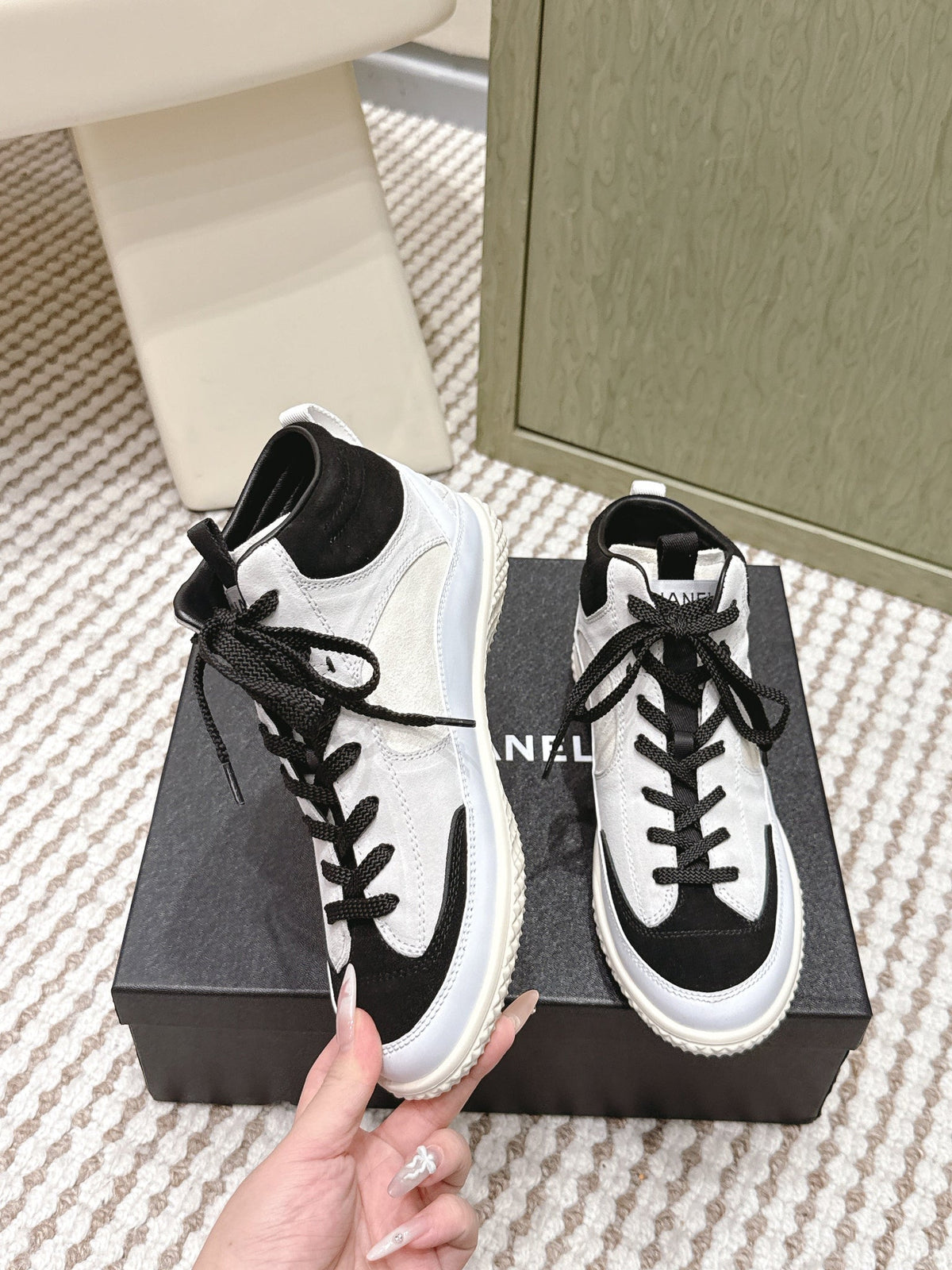 CC 26s High-Top Sneakers In Black And White Calfskin And Suede