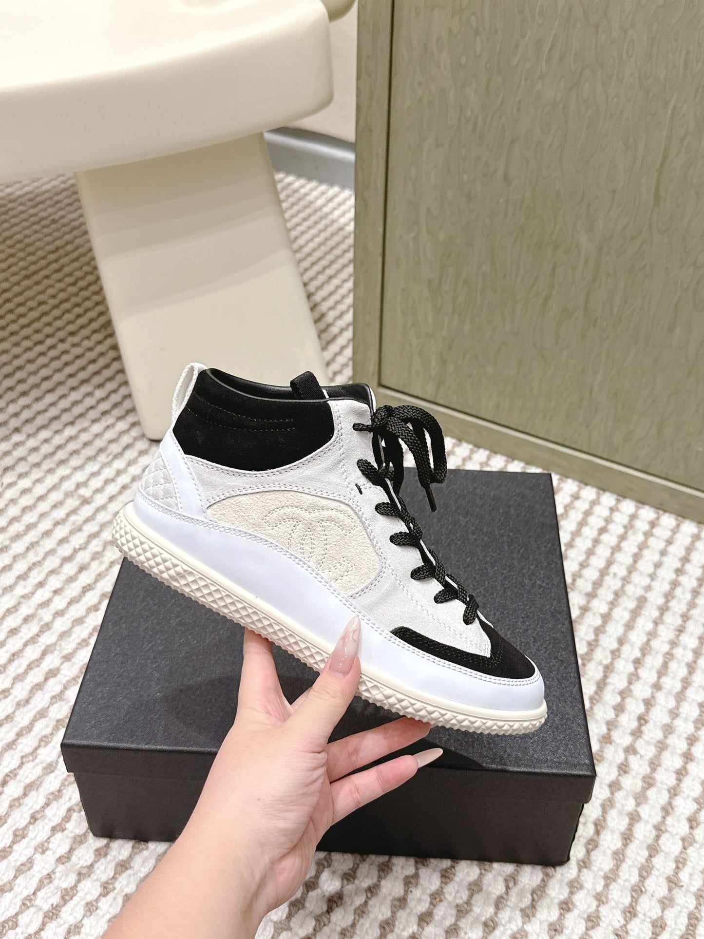 CC 26s High-Top Sneakers In Black And White Calfskin And Suede