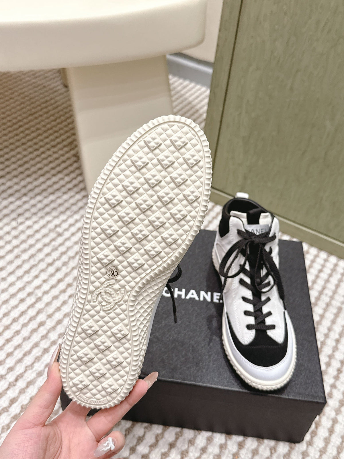 CC 26s High-Top Sneakers In Black And White Calfskin And Suede