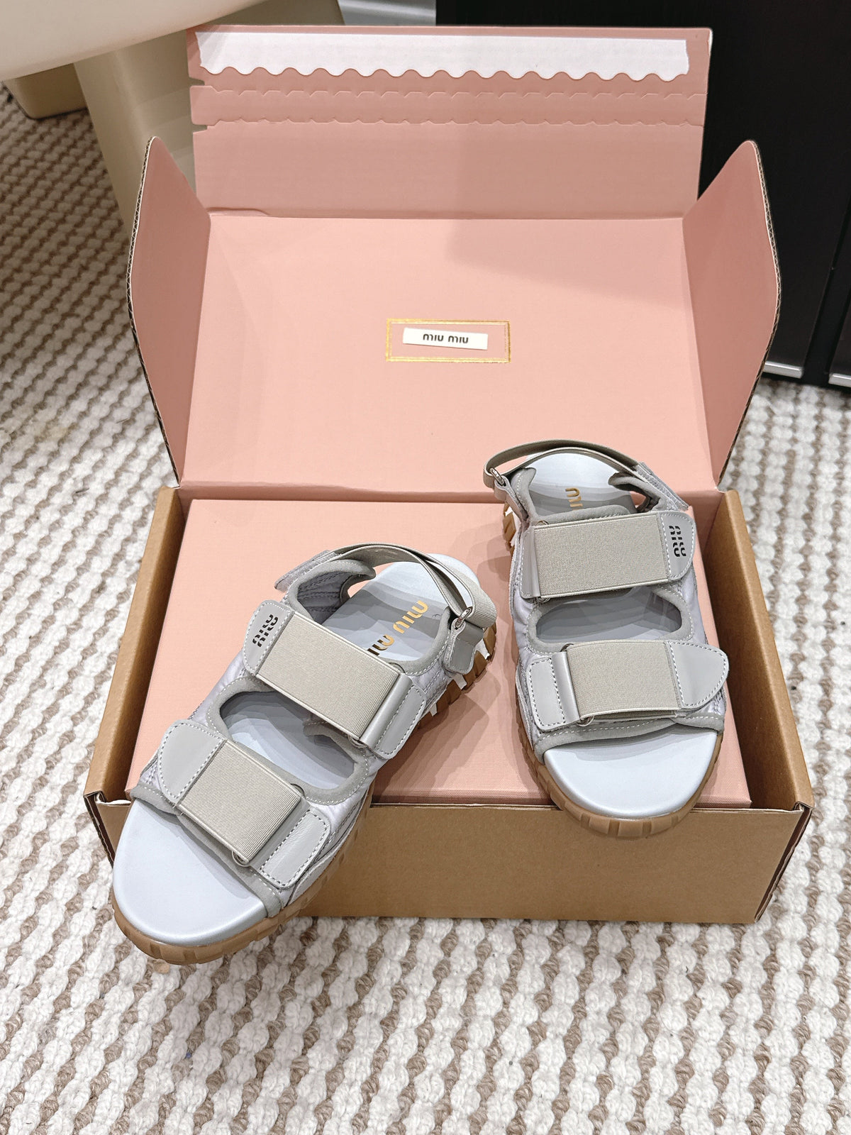 MIU 26 Platform Sandals Light Greige Leather 632332
