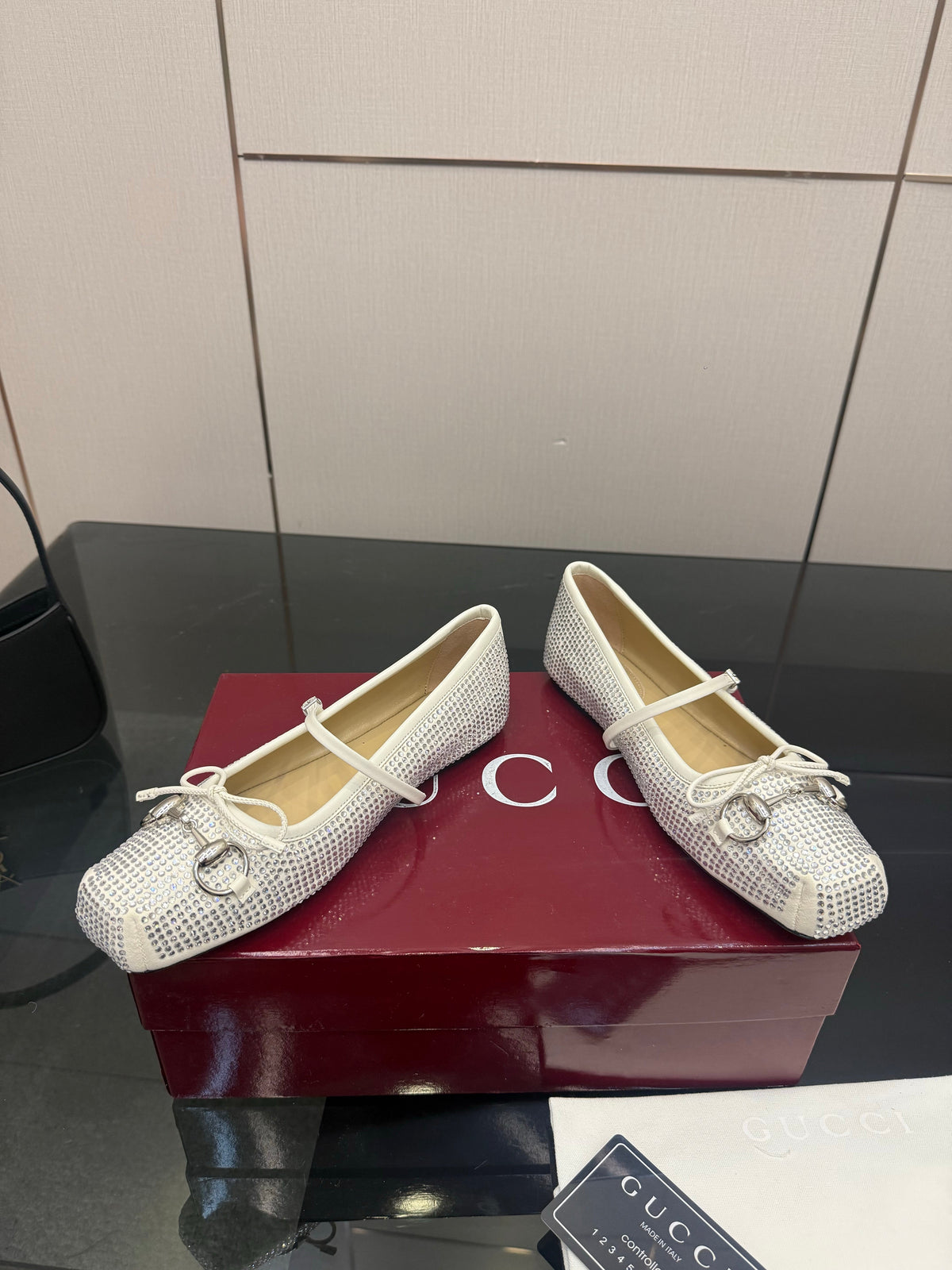 GG Ballerina Flats Square Toe White Leather 725283