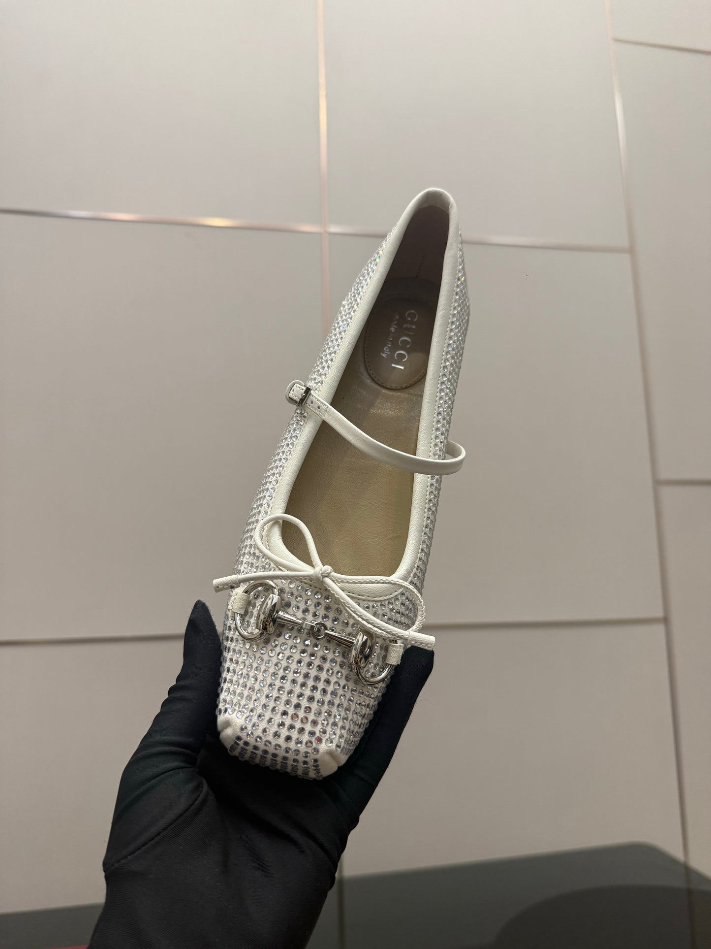 GG Ballerina Flats Square Toe White Leather 725283