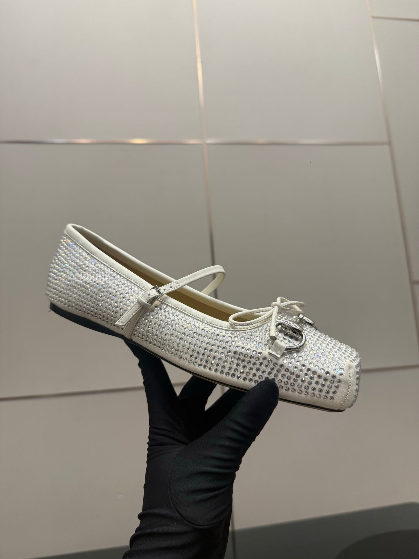 GG Ballerina Flats Square Toe White Leather 725283