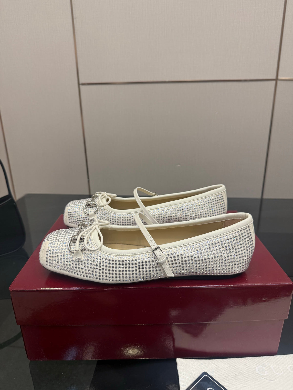 GG Ballerina Flats Square Toe White Leather 725283