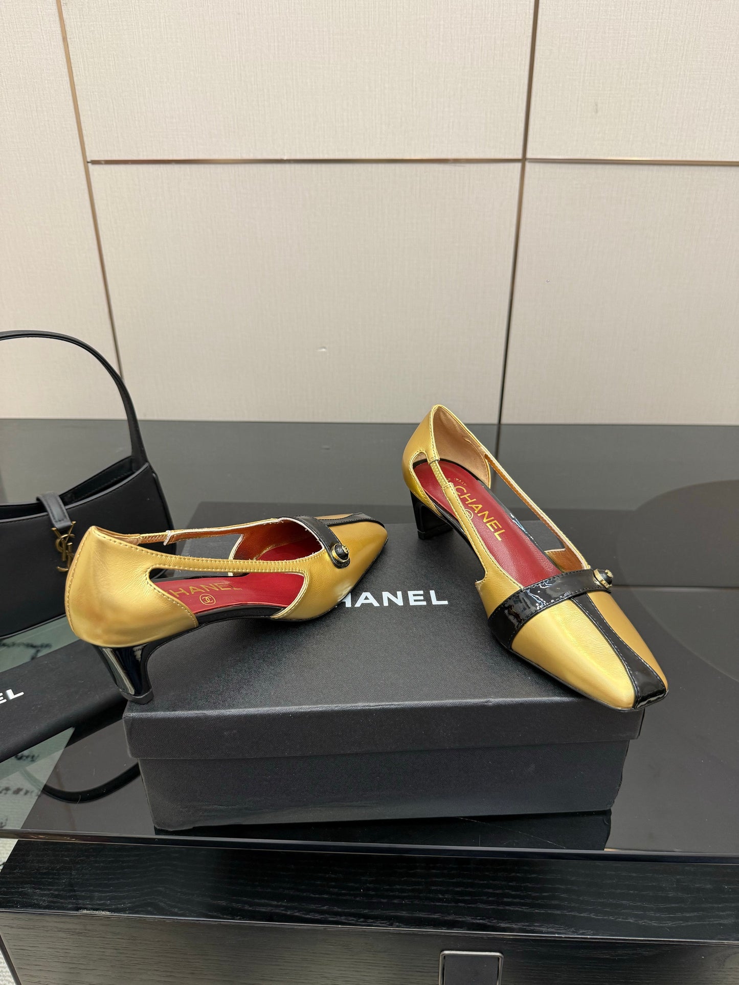 CC 26P Slingback 5cm Gold Black Patent Leather 791612