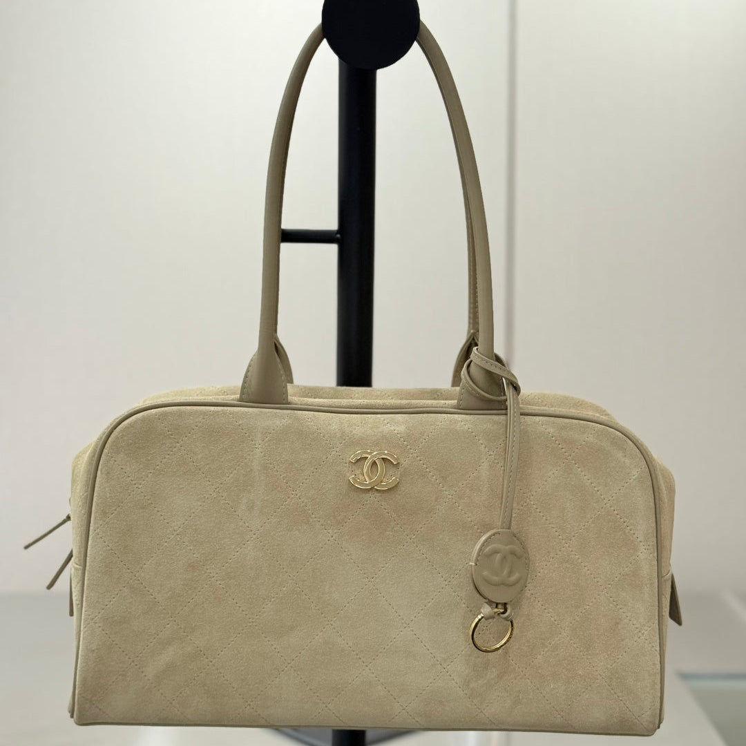 CC Maxi Bowling Bag 35.5cm Light Beige Suede