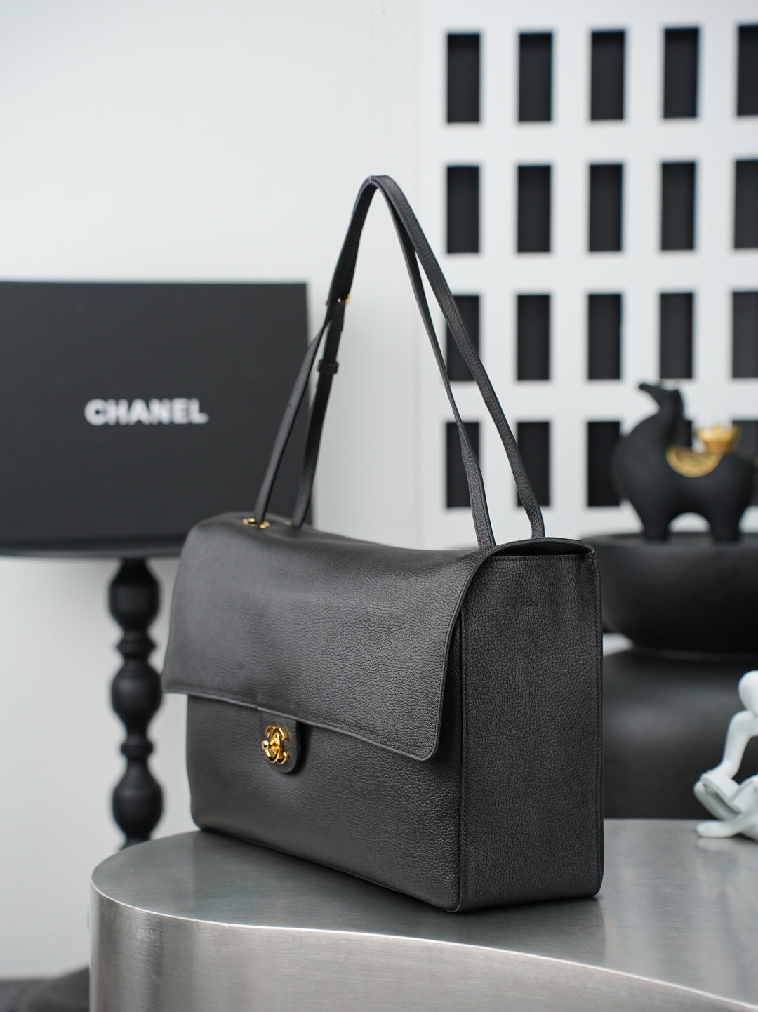 CC 26s Maxi Flap Bag 39cm Black Calfskin GHW