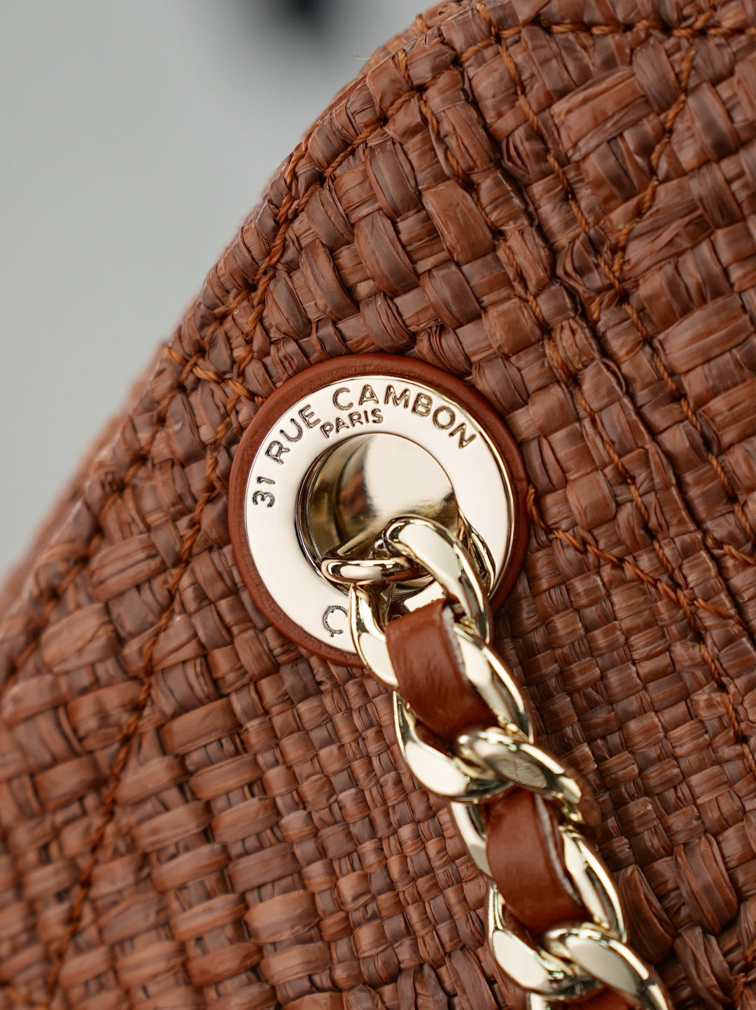 CC Shopping Bag 32cm Chocolate Braided Raffia