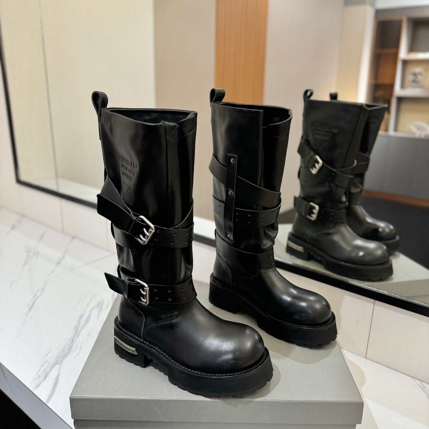 Balenciaga 25s buckled high boots black calfskin 467611