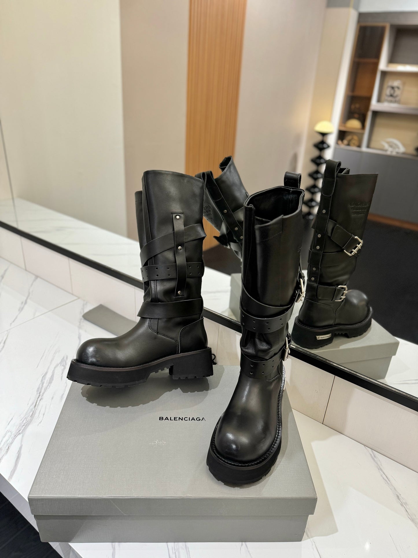 Balenciaga 25s buckled high boots black calfskin 467611