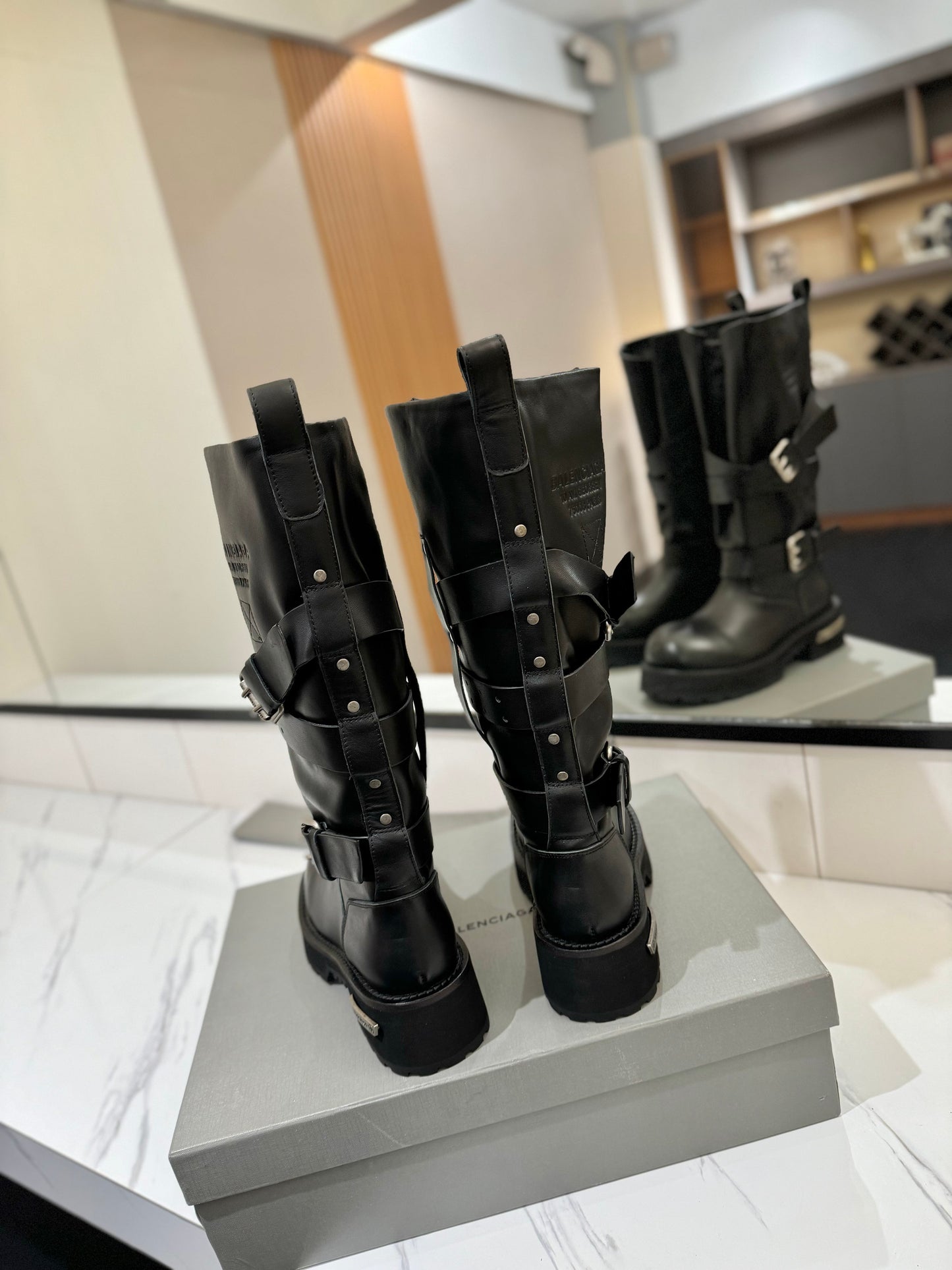 Balenciaga 25s buckled high boots black calfskin 467611