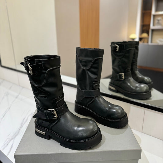Balenciaga 25s buckled mid-calf boots black calfskin 467613