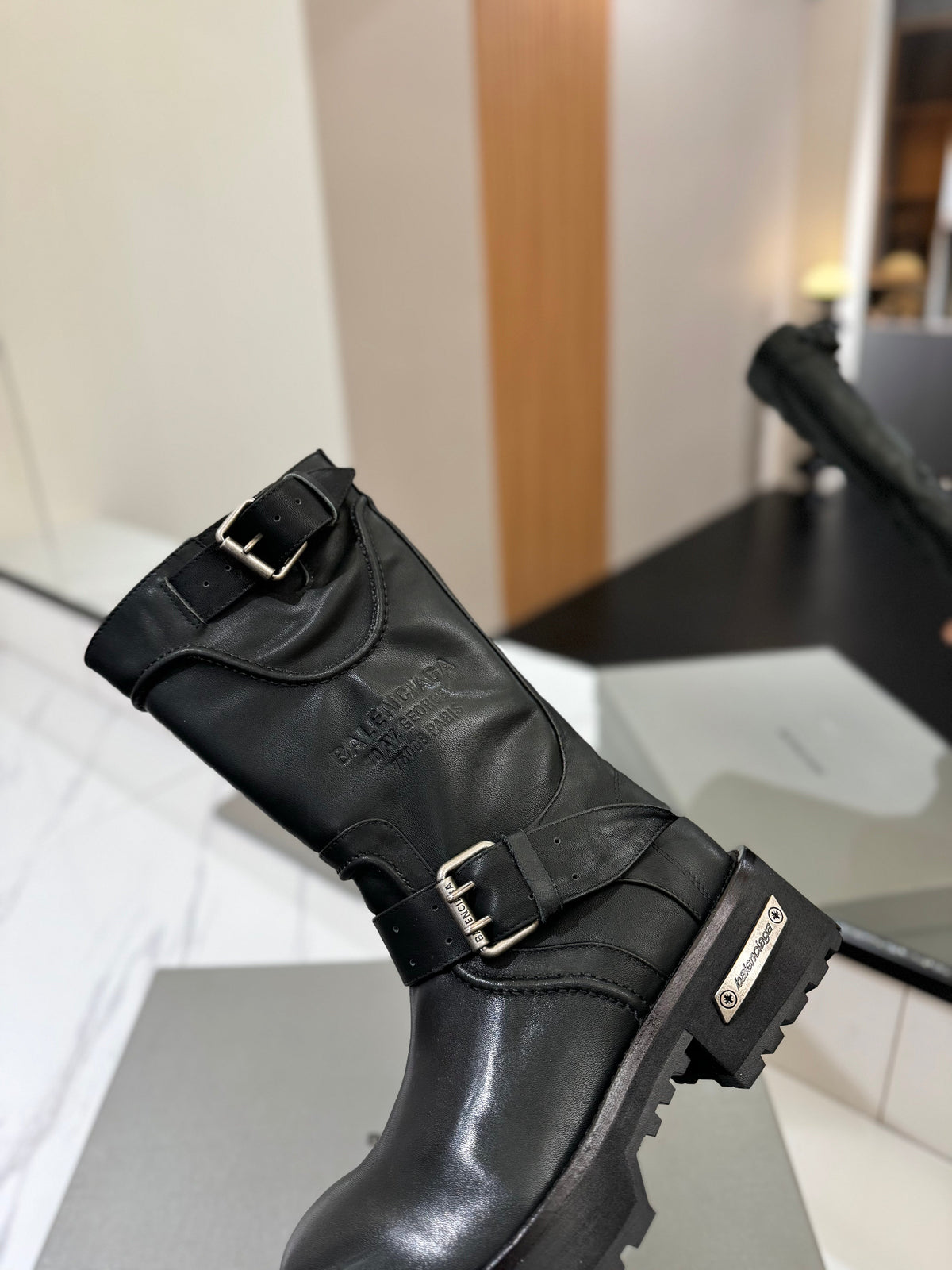Balenciaga 25s buckled mid-calf boots black calfskin 467613