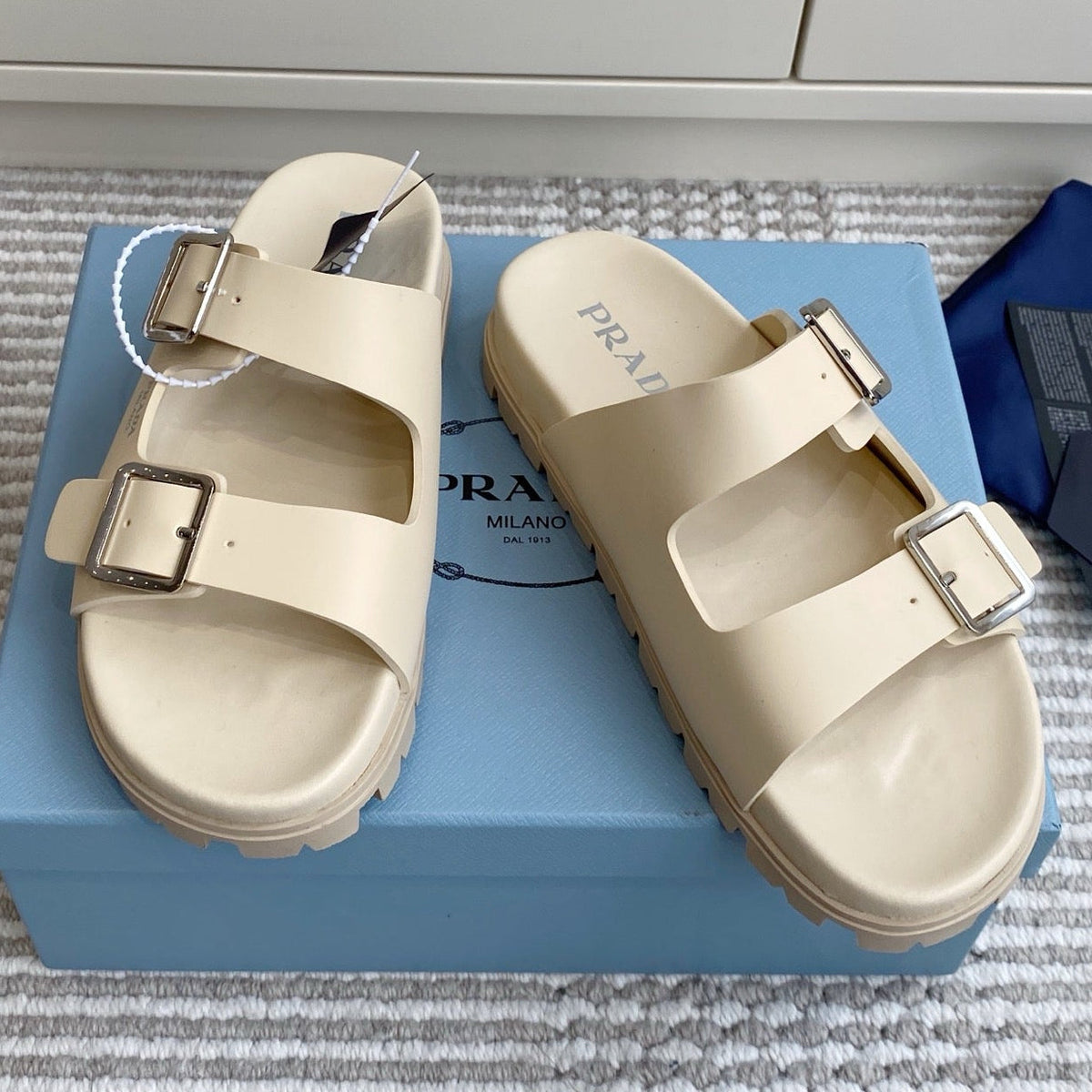 Prada 2026 Double-Strap Buckle Platform Sandals Leather 778938