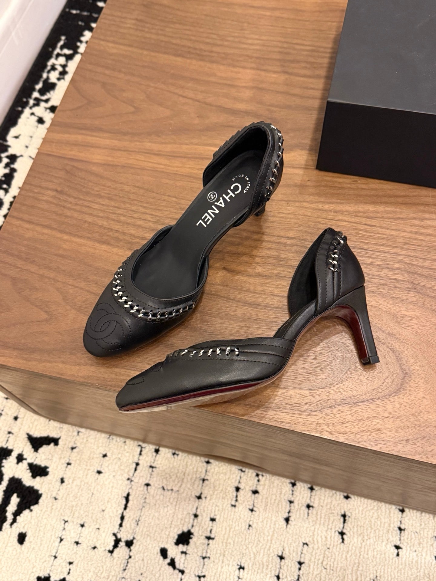 CC 2026 SlingBack Heeld Braided Chain Black Calfskin 676196