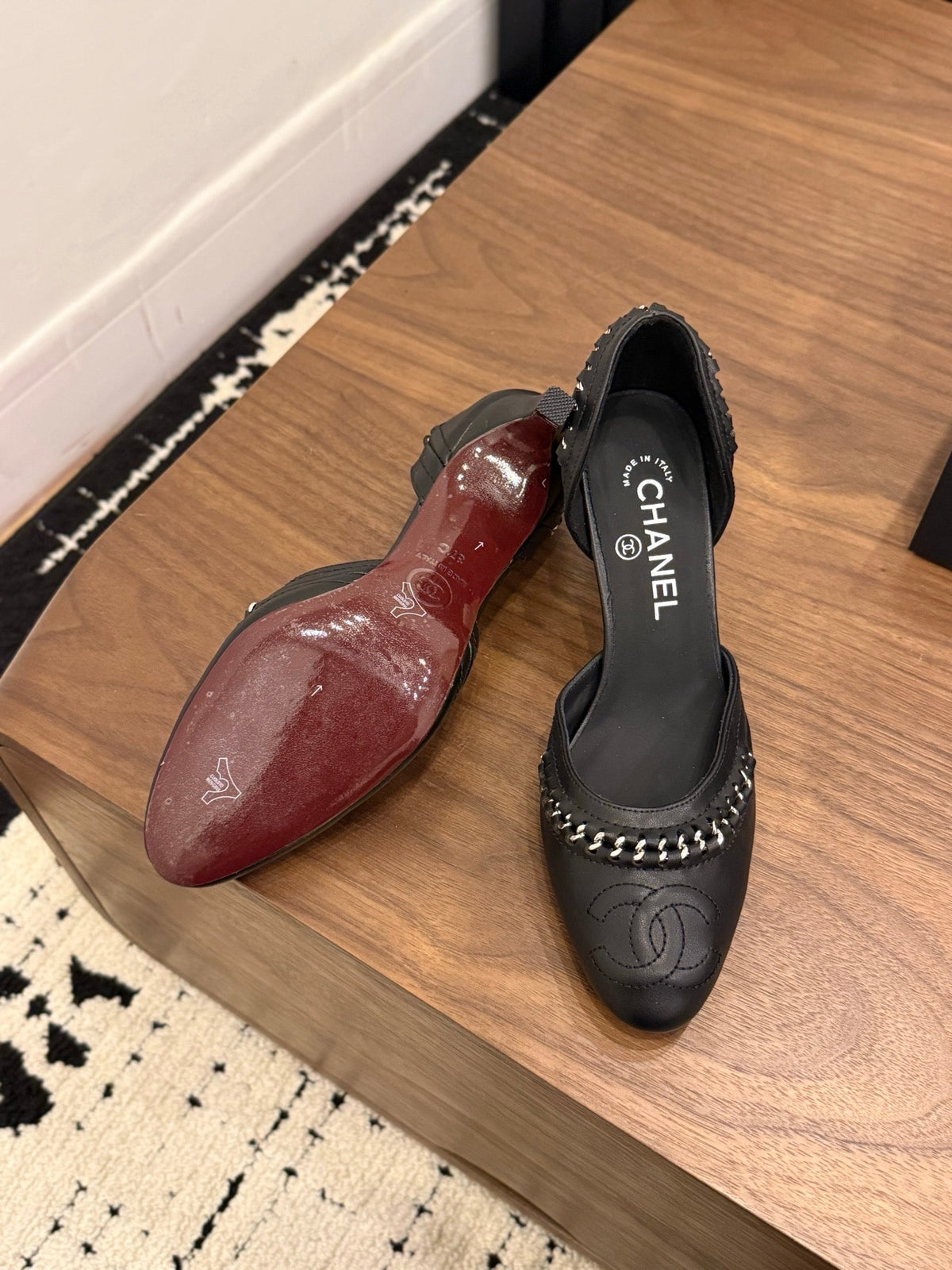 CC 2026 SlingBack Heeld Braided Chain Black Calfskin 676196