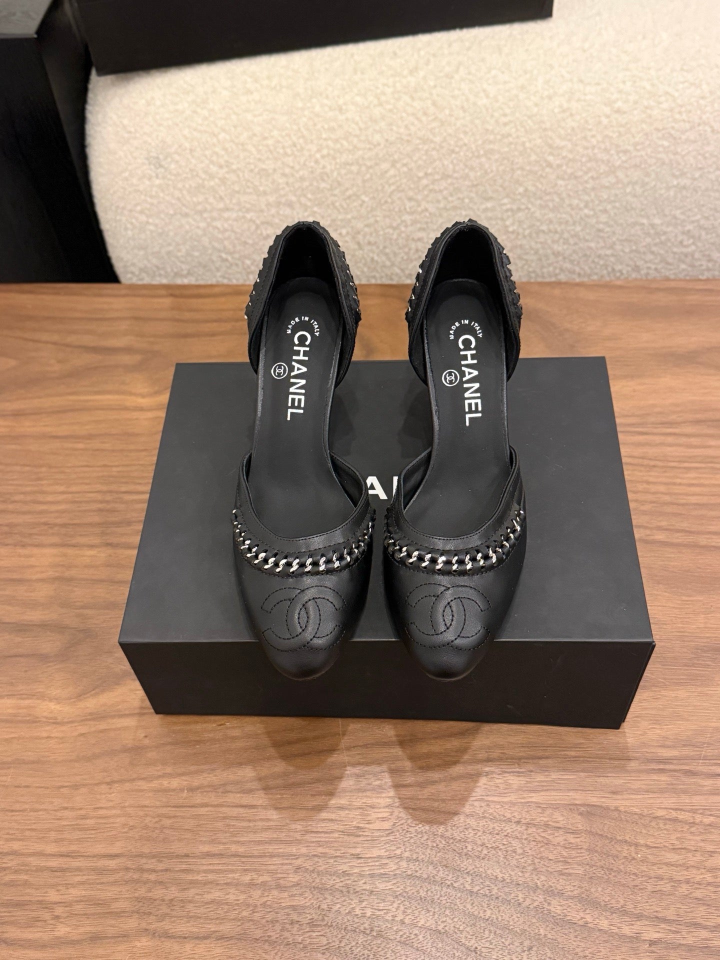 CC 2026 SlingBack Heeld Braided Chain Black Calfskin 676196