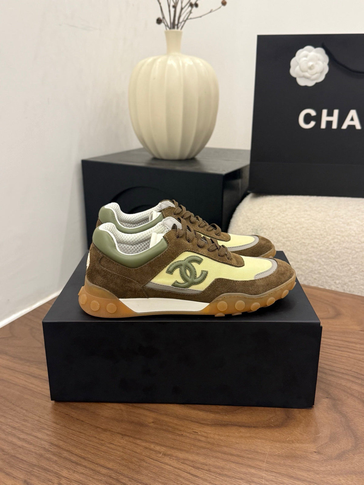 CC 2026 Sneaker Olive Yellow Fabric Suede Calfskin 676169