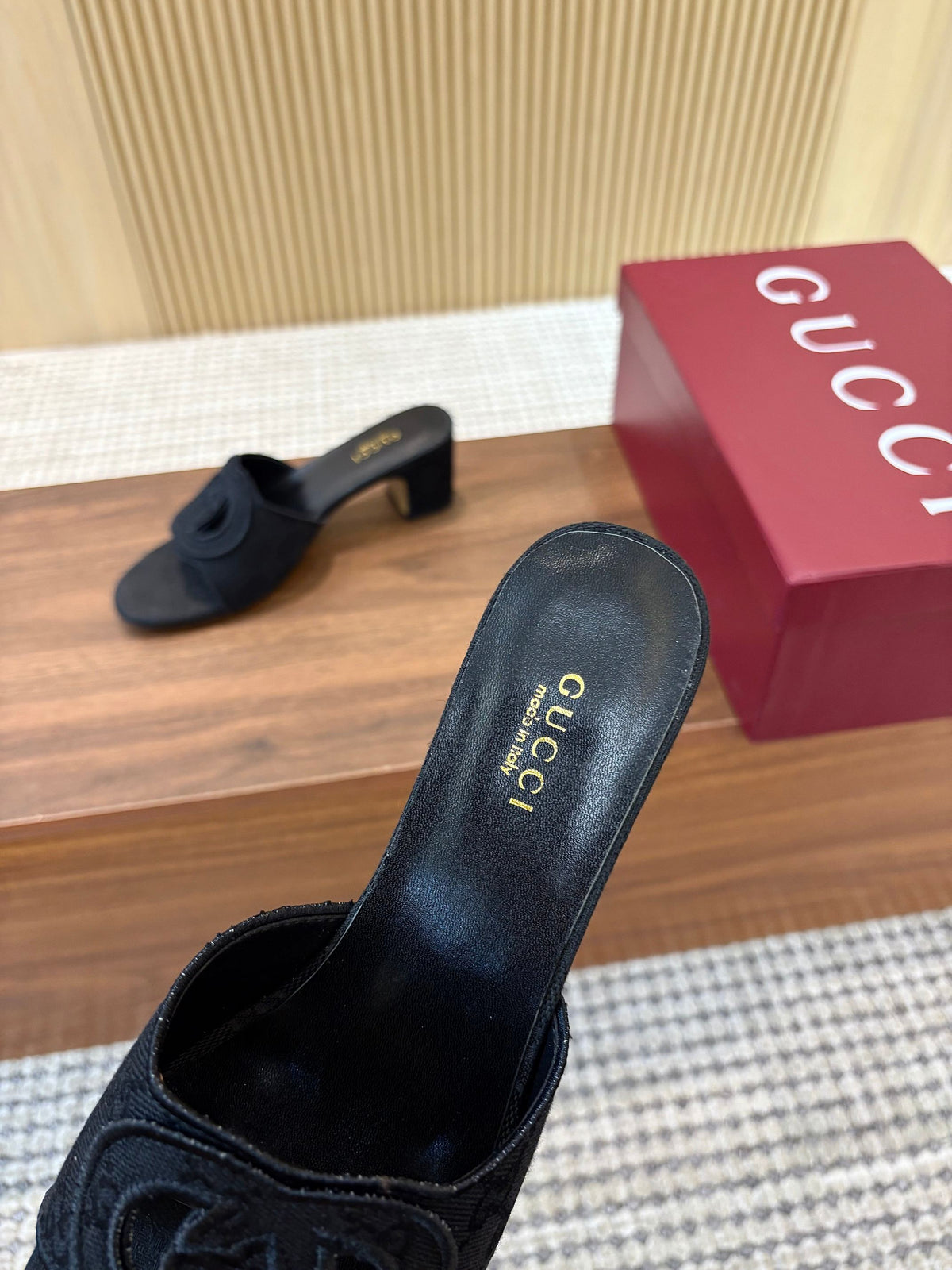 GG Interlocking G Cutout Sandals 5.5cm Black Canvas  646502