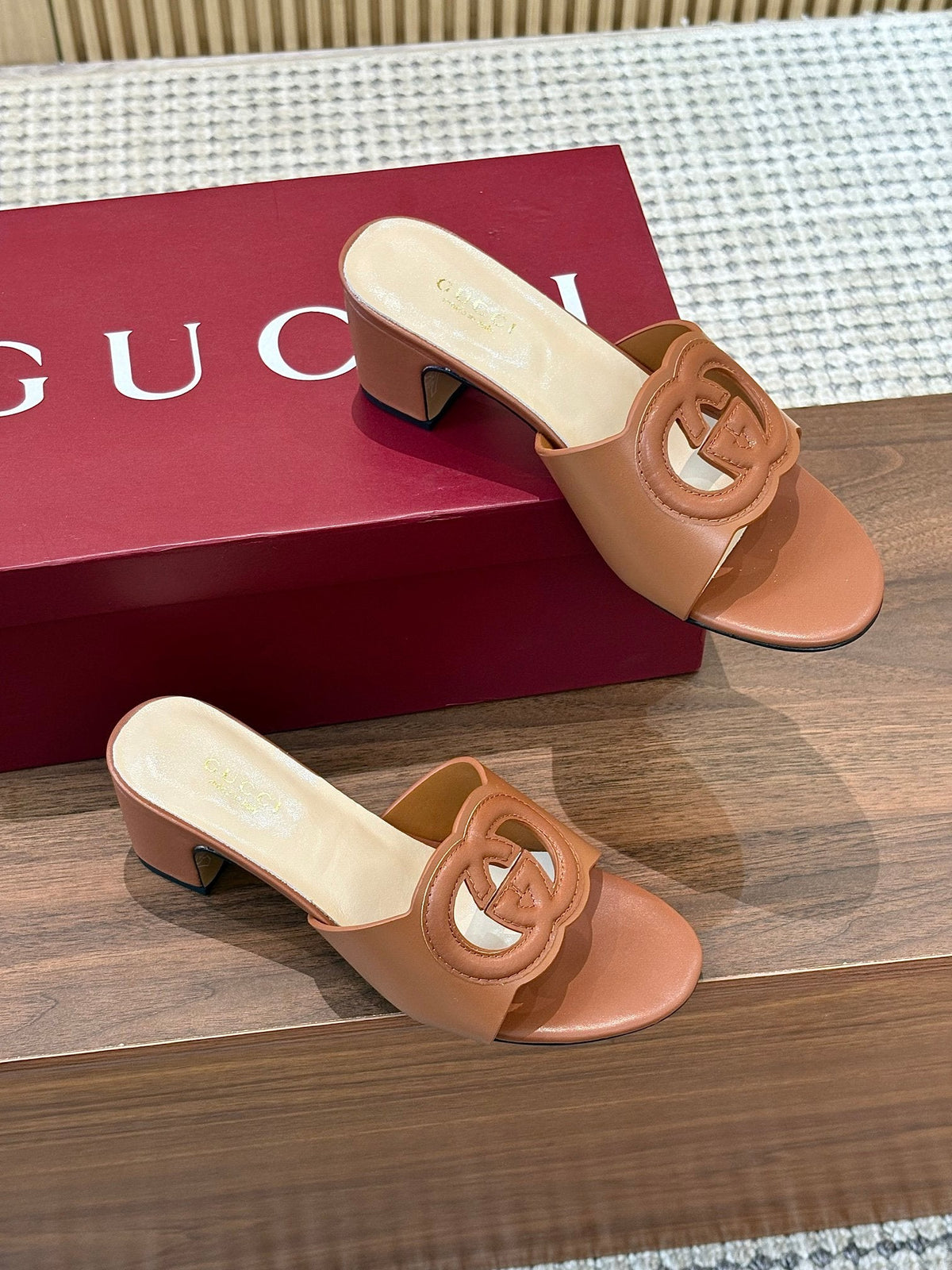 GG Interlocking G Cutout Sandals 5.5cm Brown Sheepskin 646498
