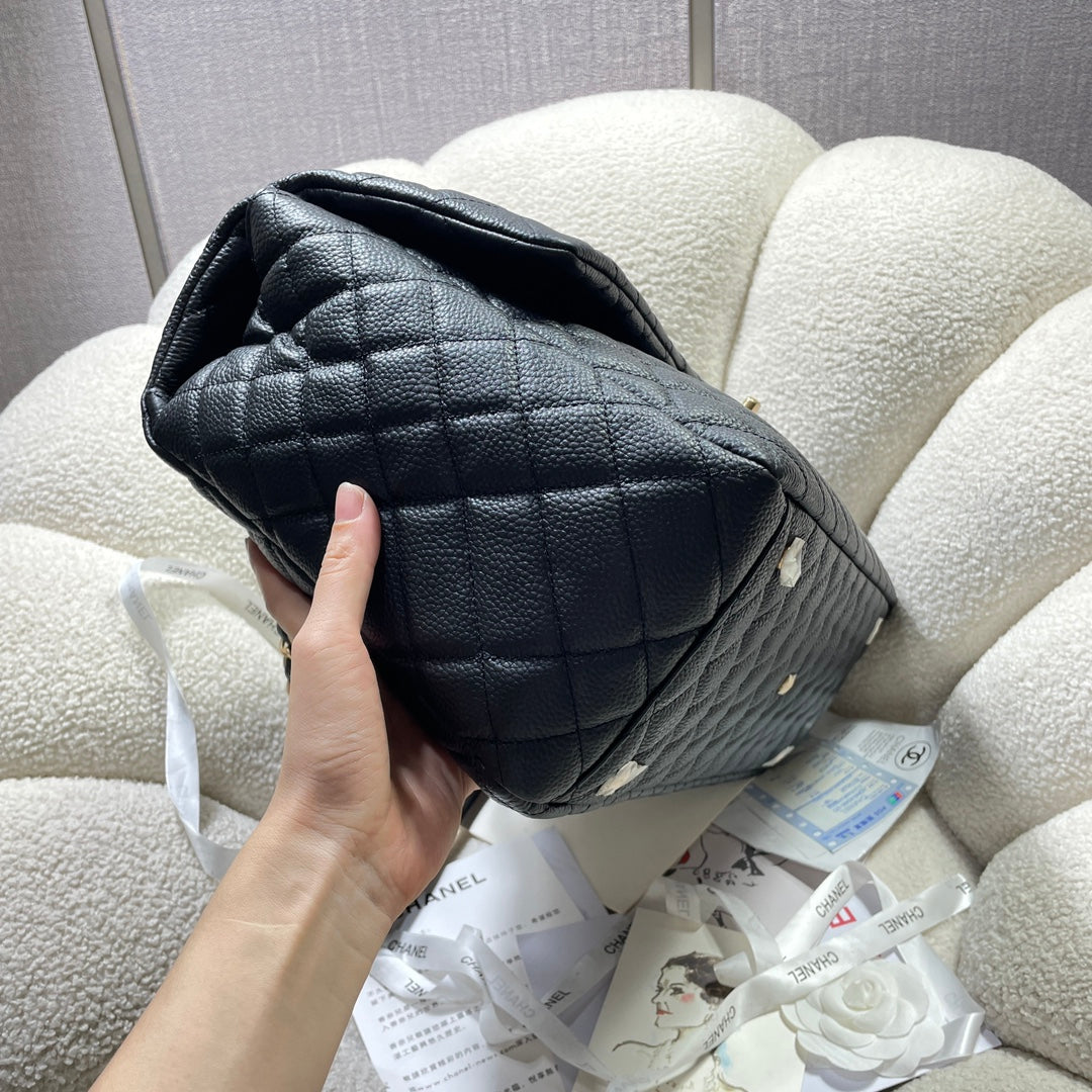 Chanel 26s Flap Bag 46 In Black Caviar Calfskin With Gold Hardware