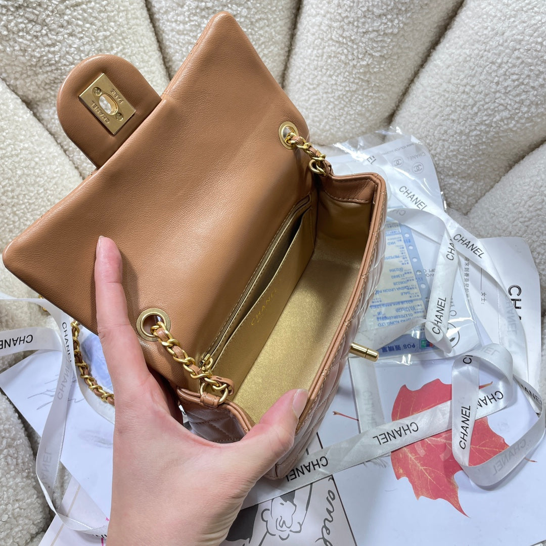 Chanel 26s Flap Bag 20 In Brown Lambskin