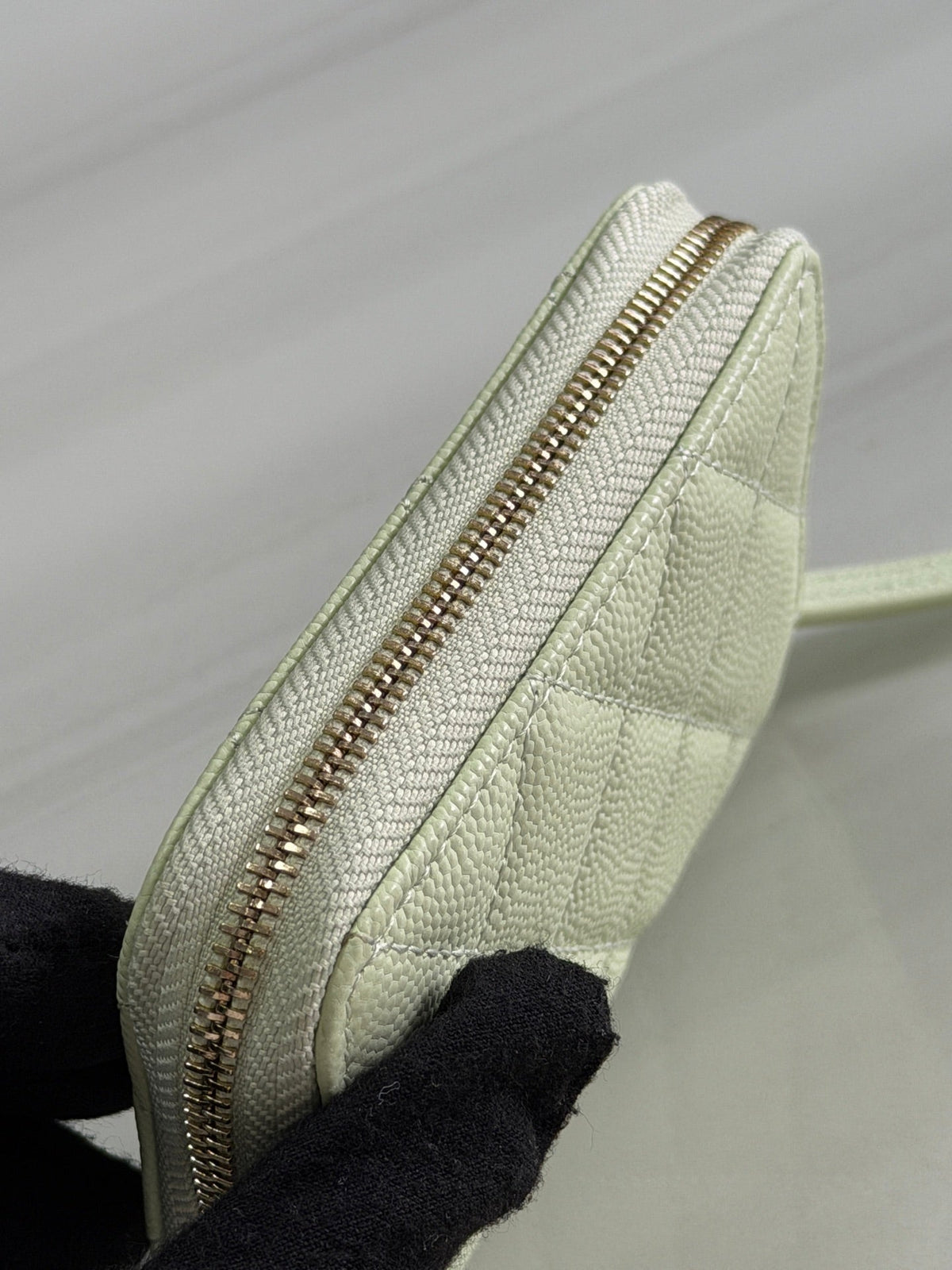 CC 26P Zipper Card Holder Light Yellow Quited Caviar Leather