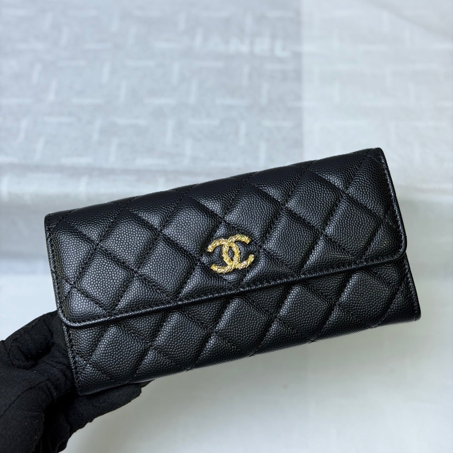 CC 26P Long Flip Wallet Black Quited Caviar Leather