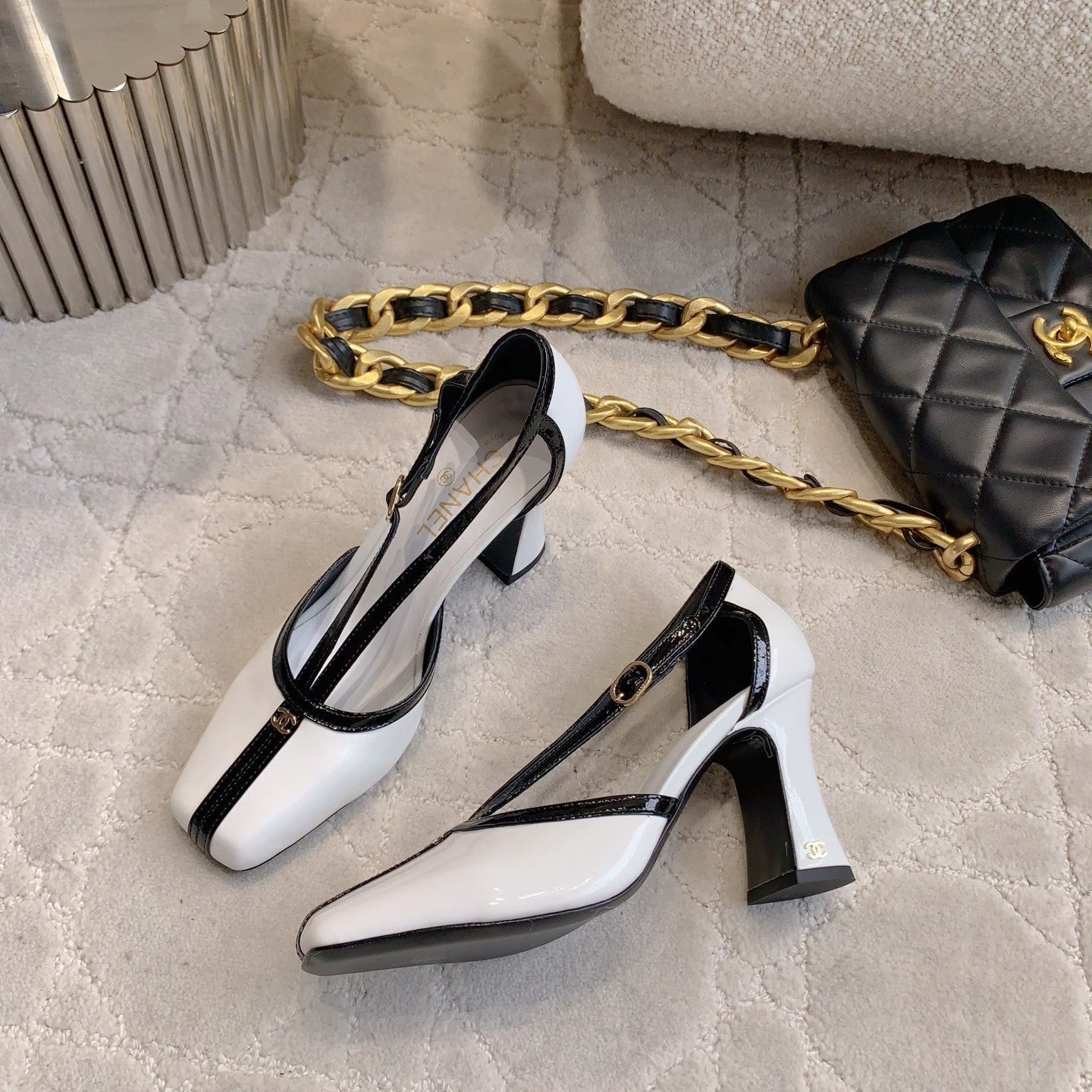 CC 2026s two-tone slingback 8.5cm White Patent Leather 723690