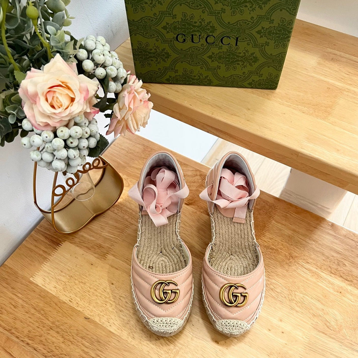 GG  Crochet platform Espadrilles Blush Pink