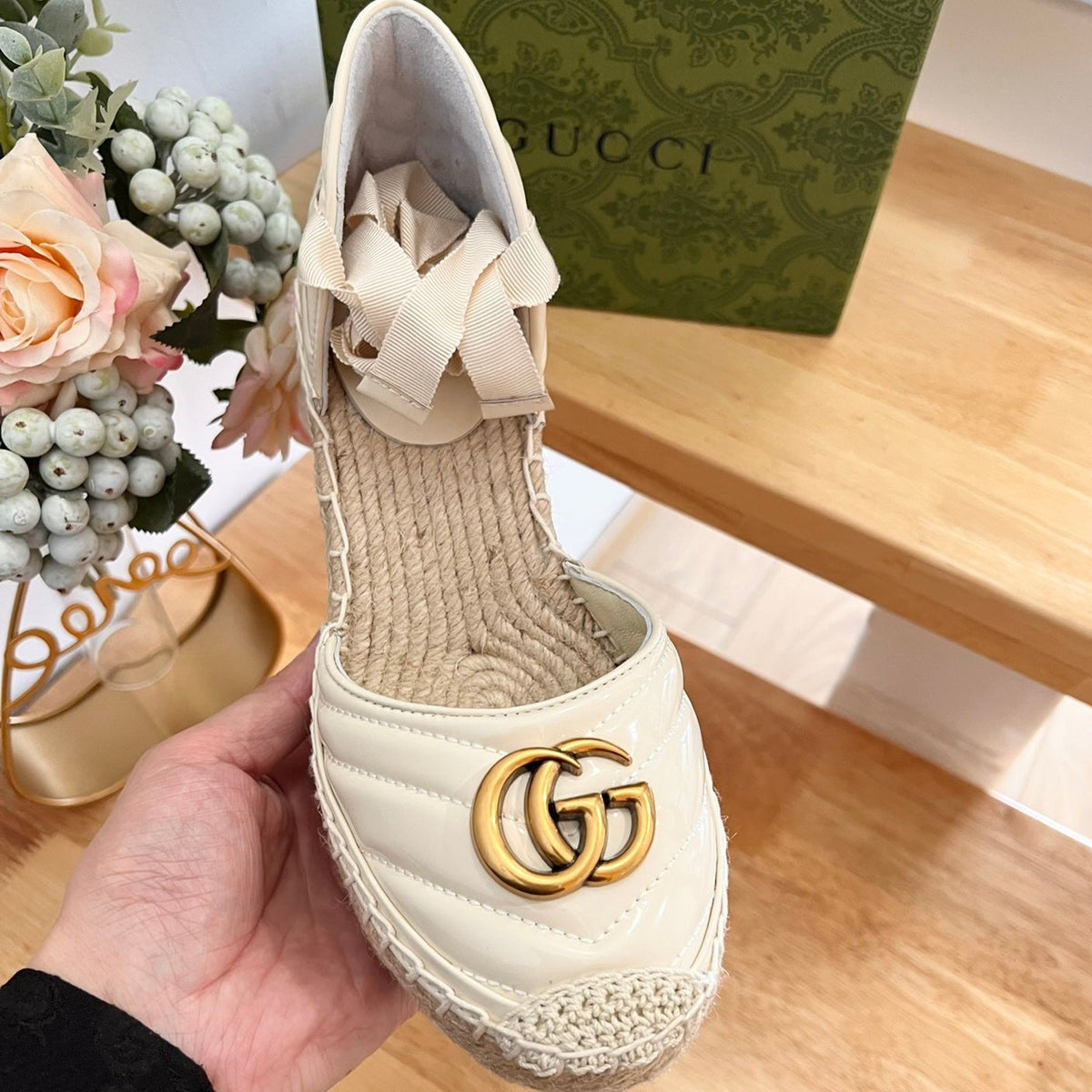 GG  Crochet platform Espadrilles White