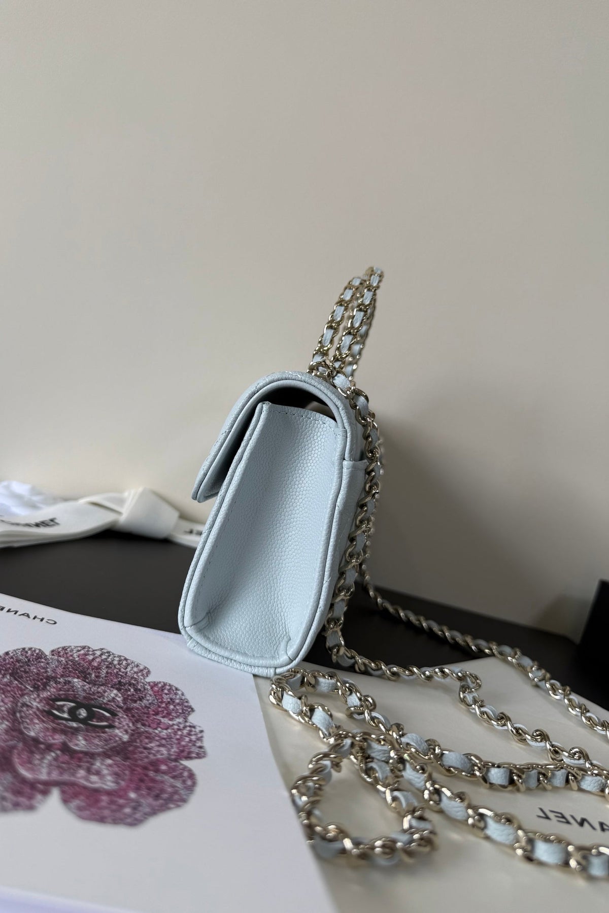CC 23P Top Handle Kelly Clutch Light Blue Caviar Leather 282521