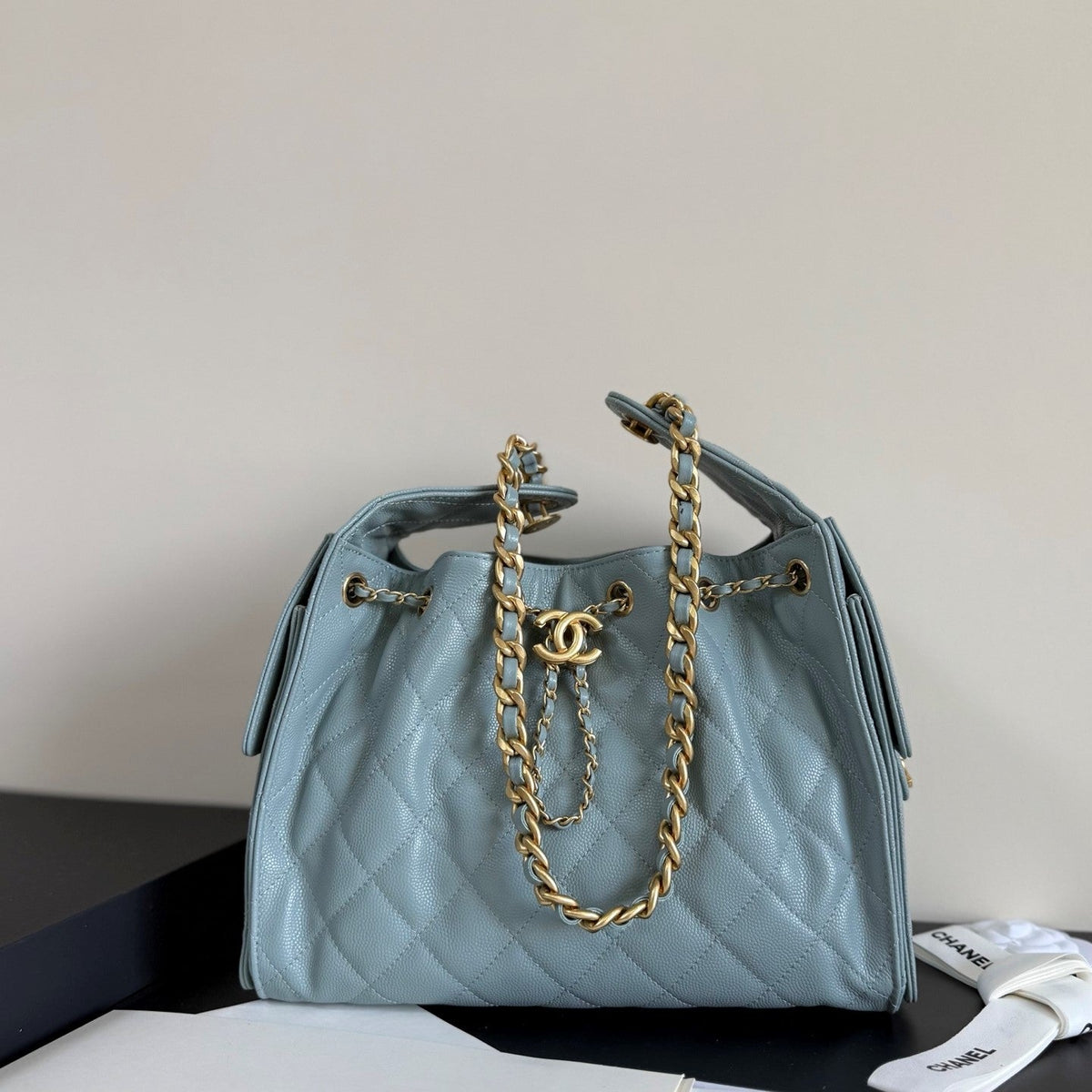CC 25 Hobo Bag Light Blue Grained Calfskin Leather GHW 282498