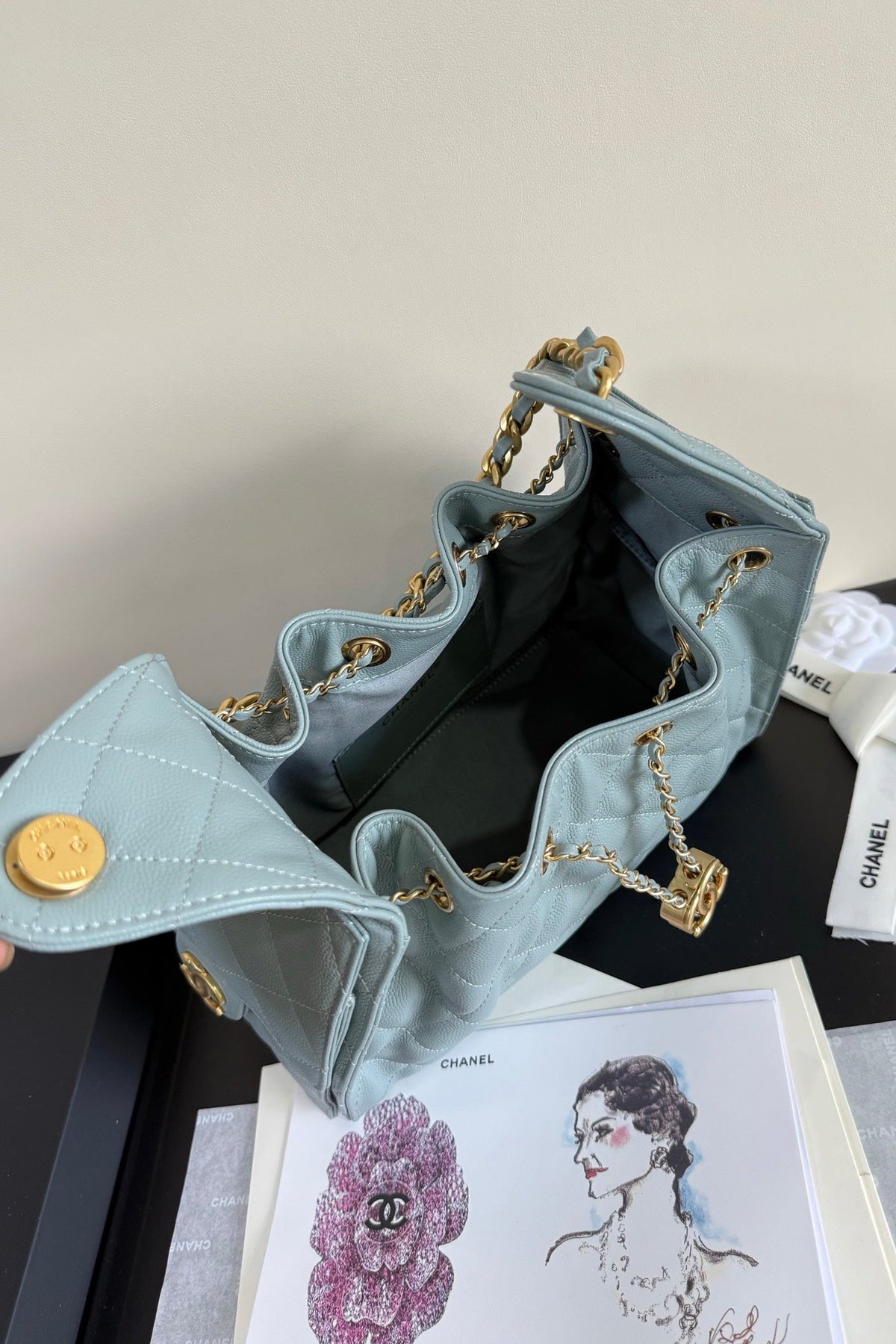 CC 25 Hobo Bag Light Blue Grained Calfskin Leather GHW 282498