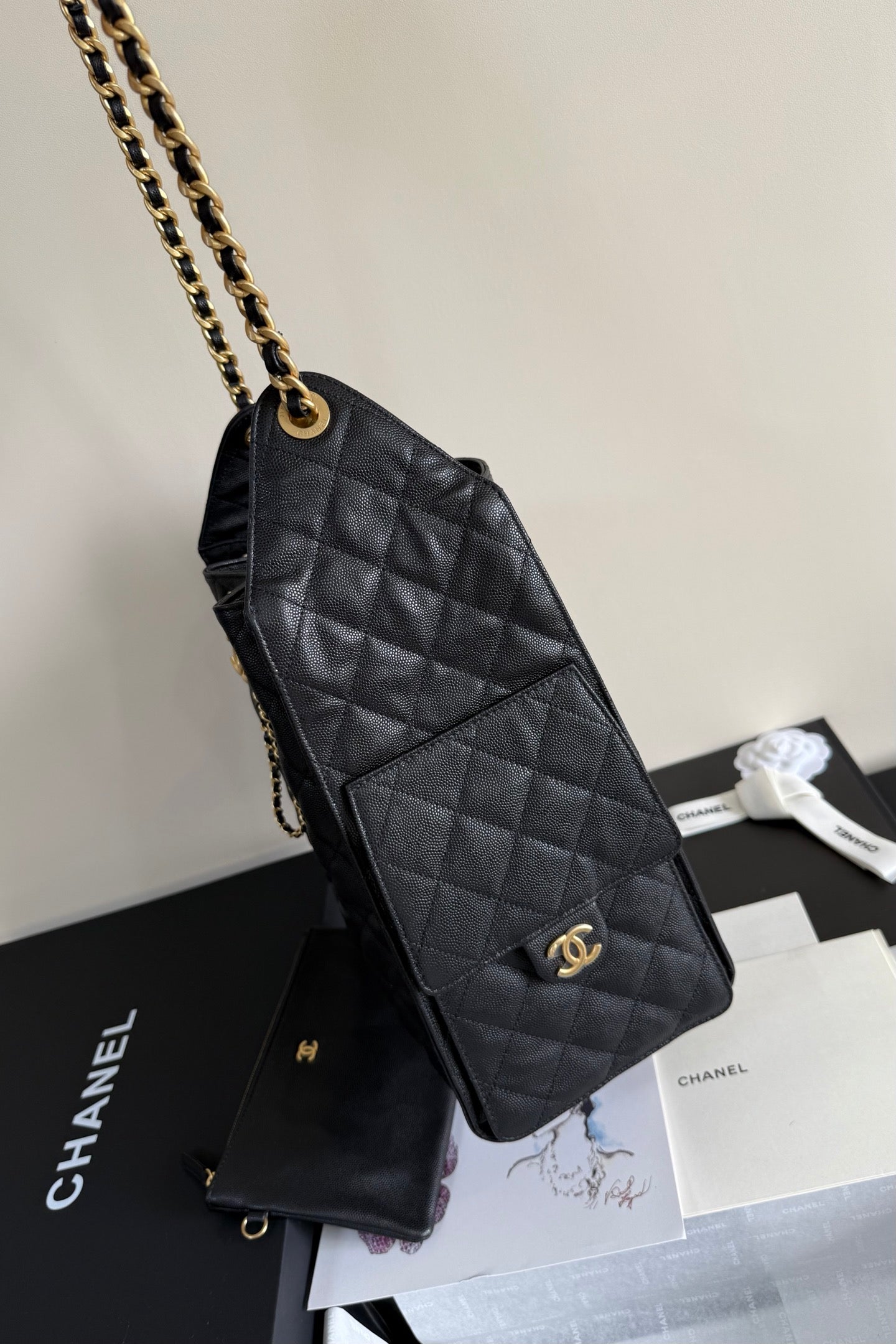 CC 25 Hobo Bag 30cm Black Grained Calfskin Leather GHW 282473