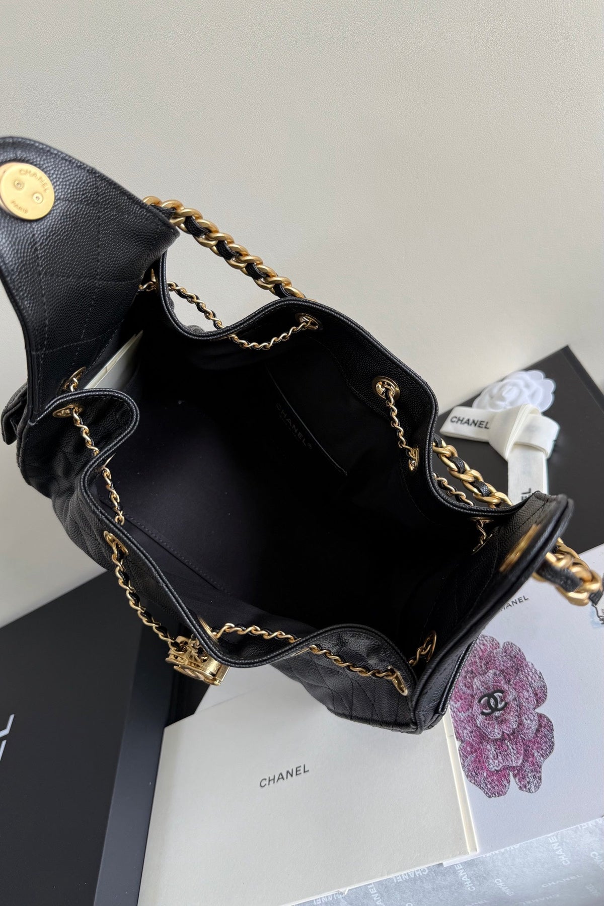 CC 25 Hobo Bag 26cm Black Grained Calfskin Leather GHW 282478