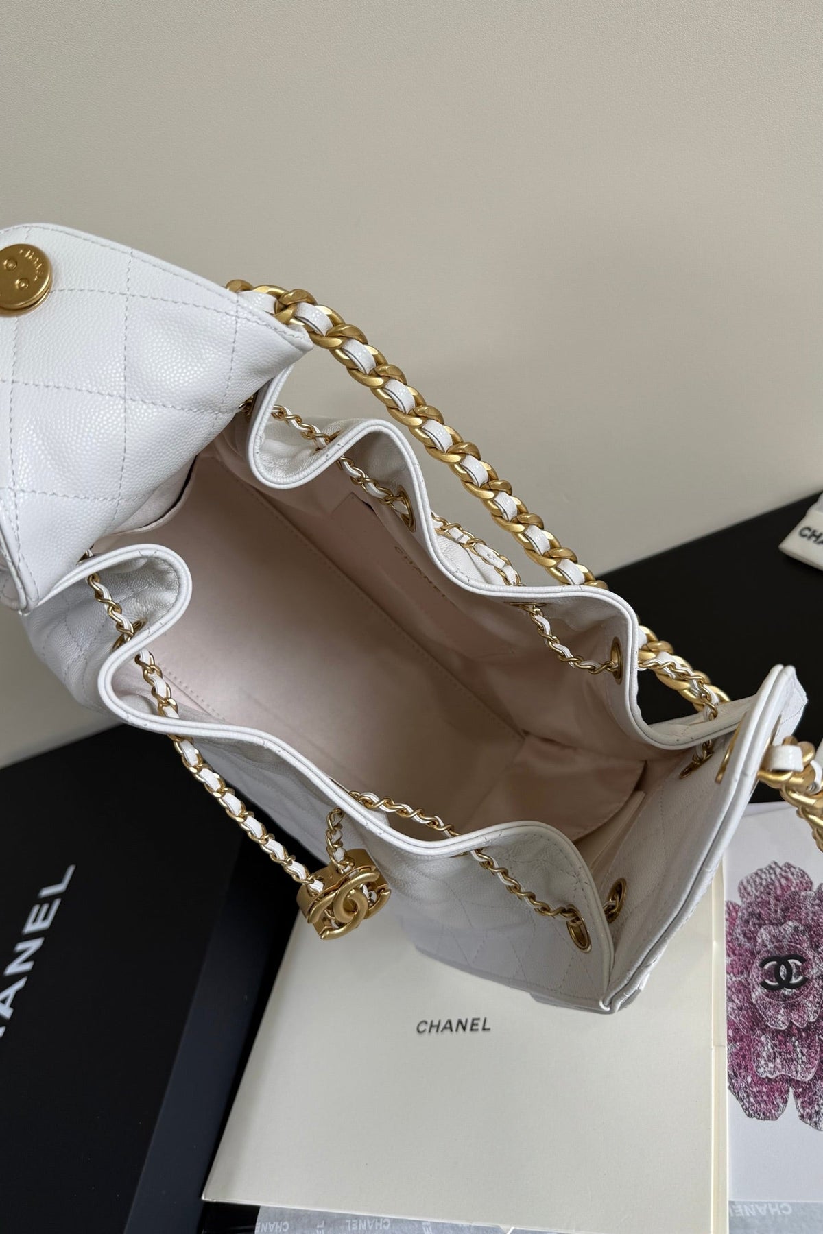 CC 25 Hobo Bag 26cm White Grained Calfskin Leather GHW 282485