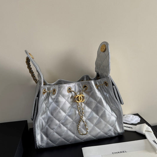 CC 25 Hobo Bag Sliver Grained Calfskin Leather GHW 282507