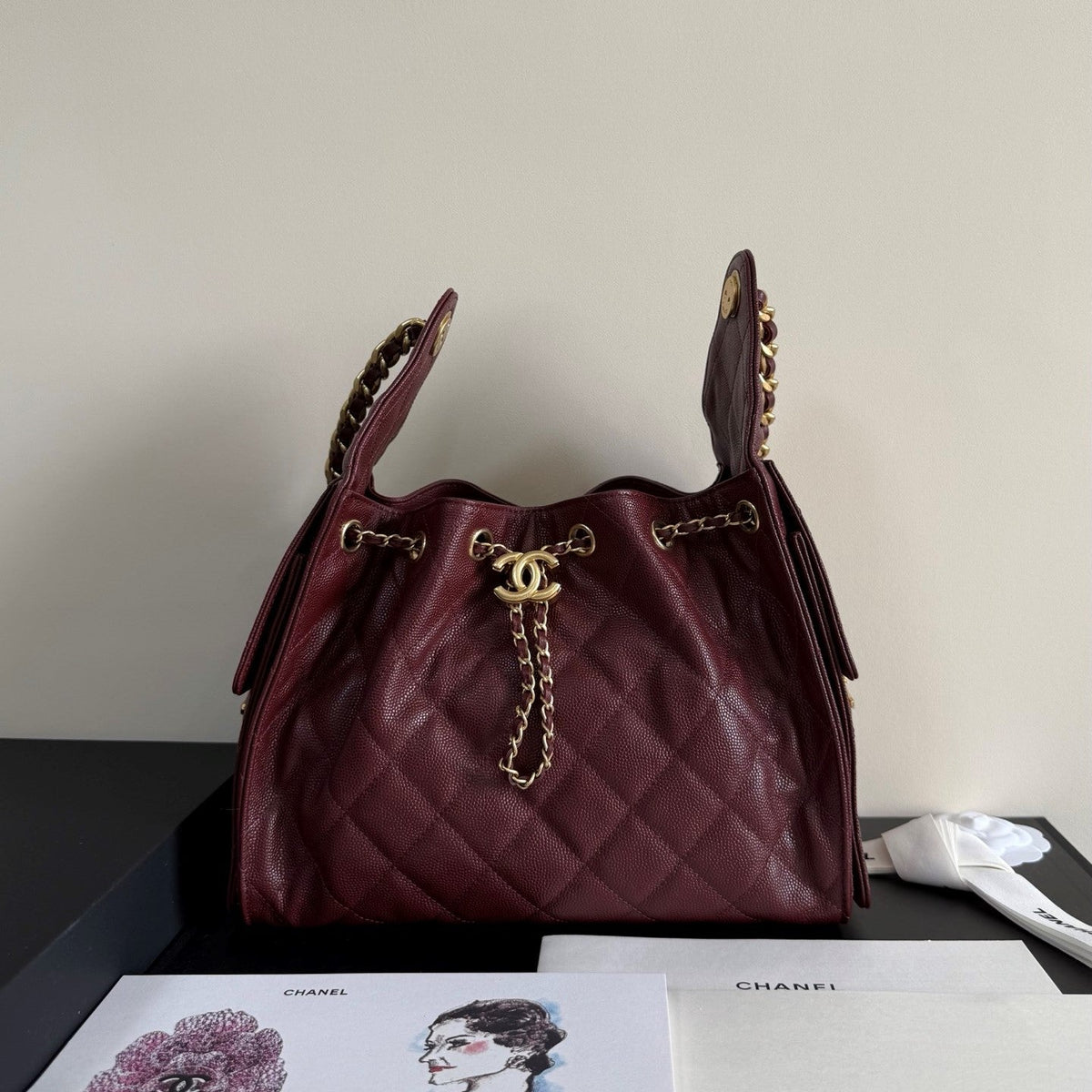 CC 25 Hobo Bag Burgundy Grained Calfskin Leather GHW 282512